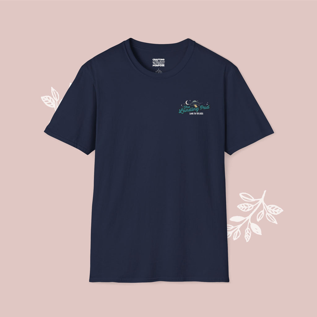The Landing Pad Tee — "The Landing Pad: Look to the Skies" Retro UFO Graphic T-Shirt
