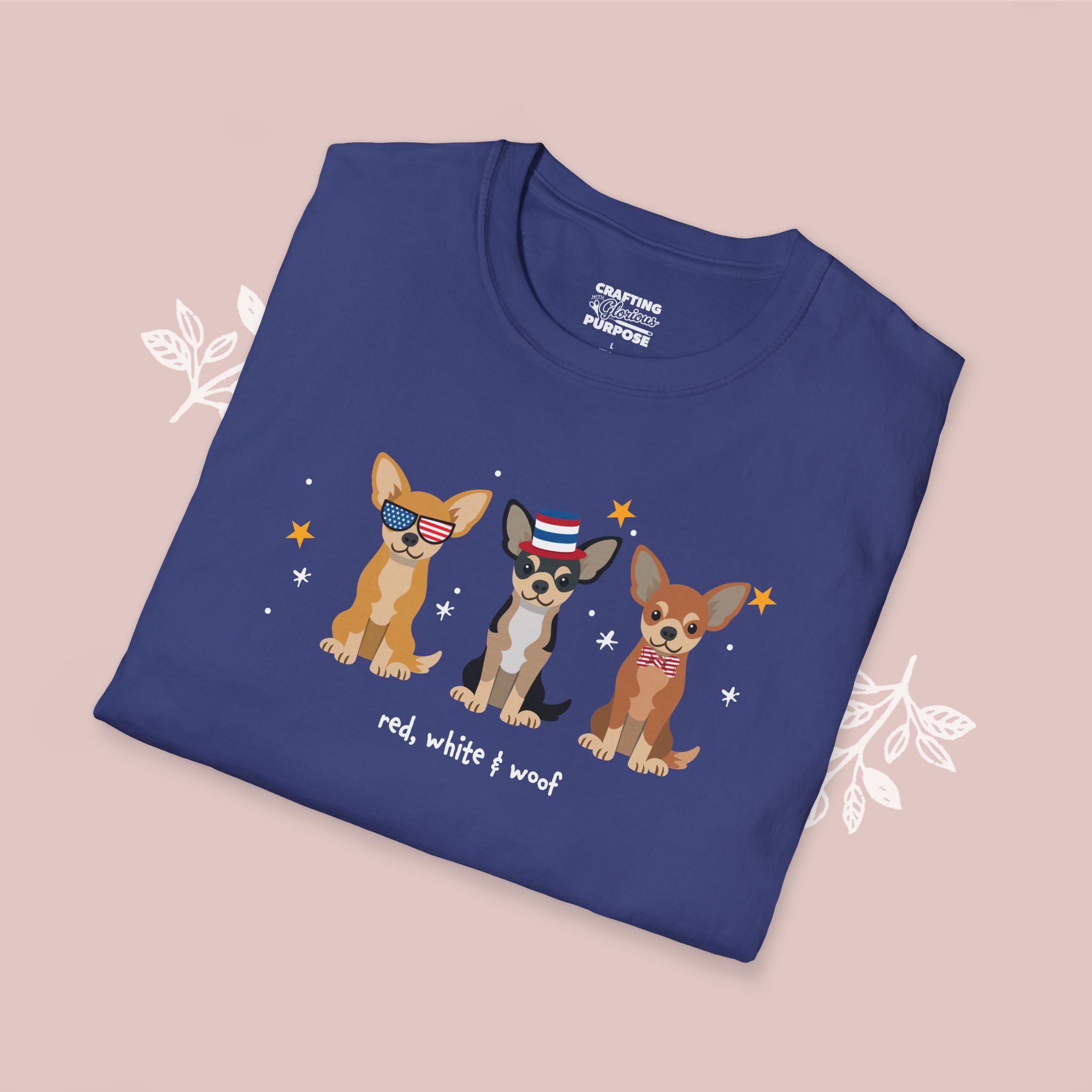 Chihuahua Patriotic Dog Trio T-Shirt — 'Red, White & Woof' Cute America Graphic Tee