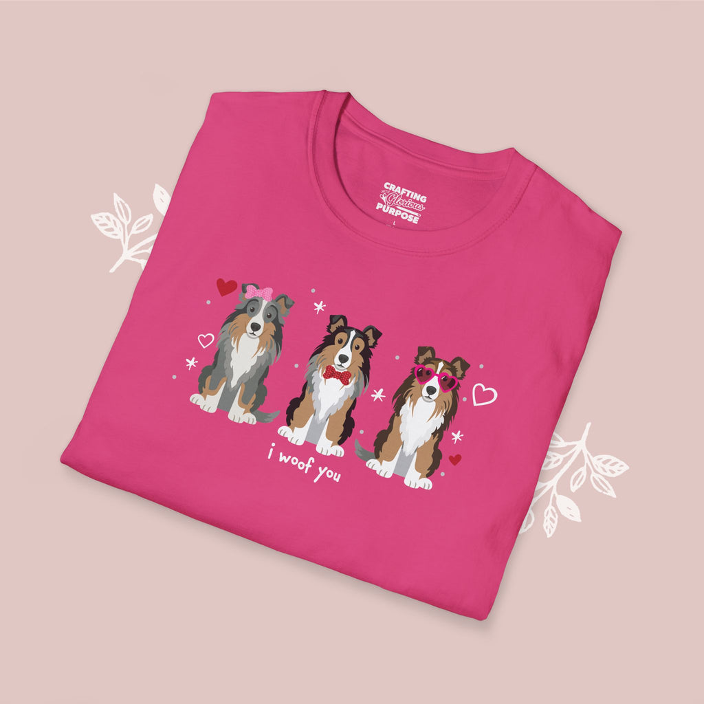 I Woof You Cute Shetland Sheepdog Trio Dog Tee — Valentine's T-Shirt