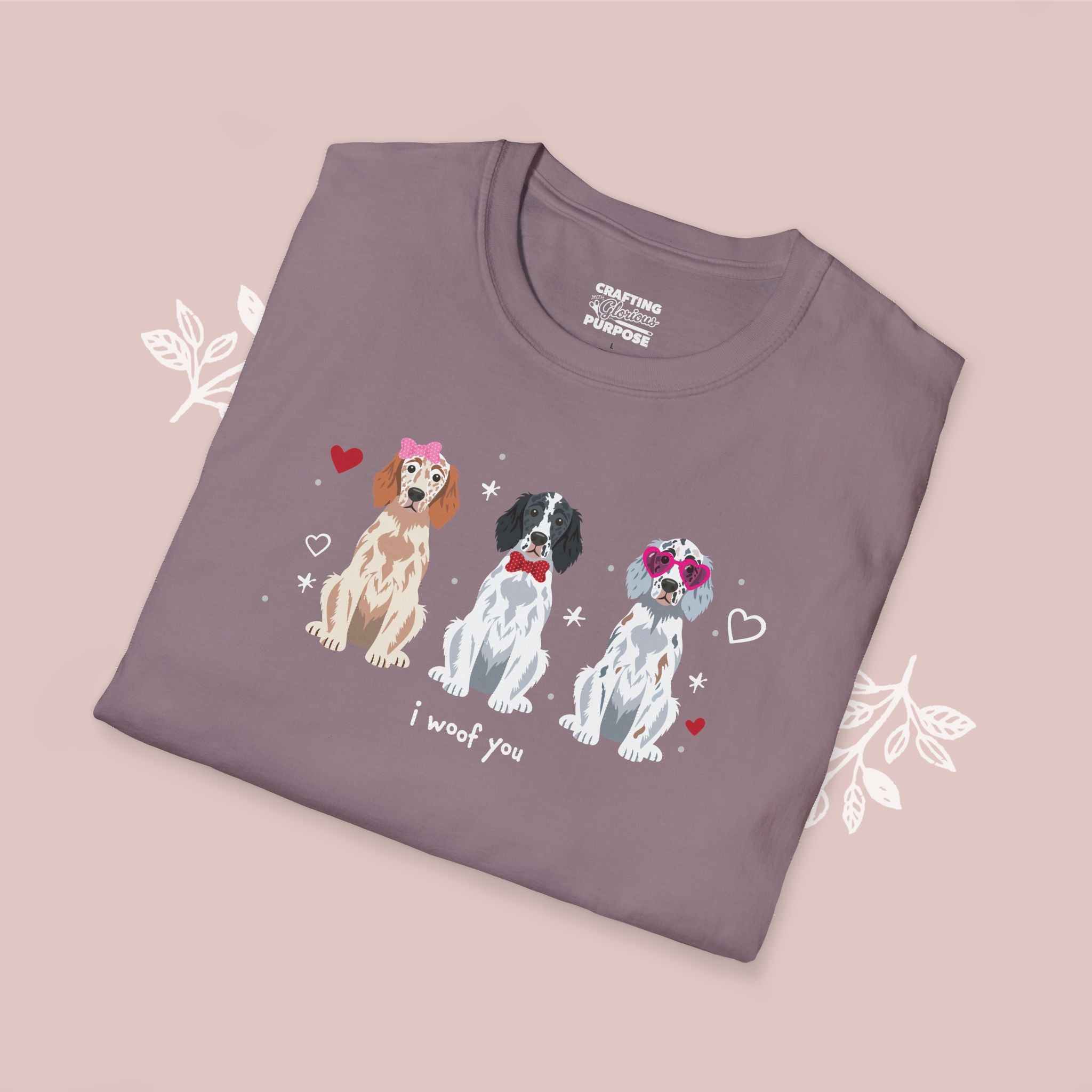 I Woof You Cute English Setter Trio Dog Tee — Valentine's T-Shirt