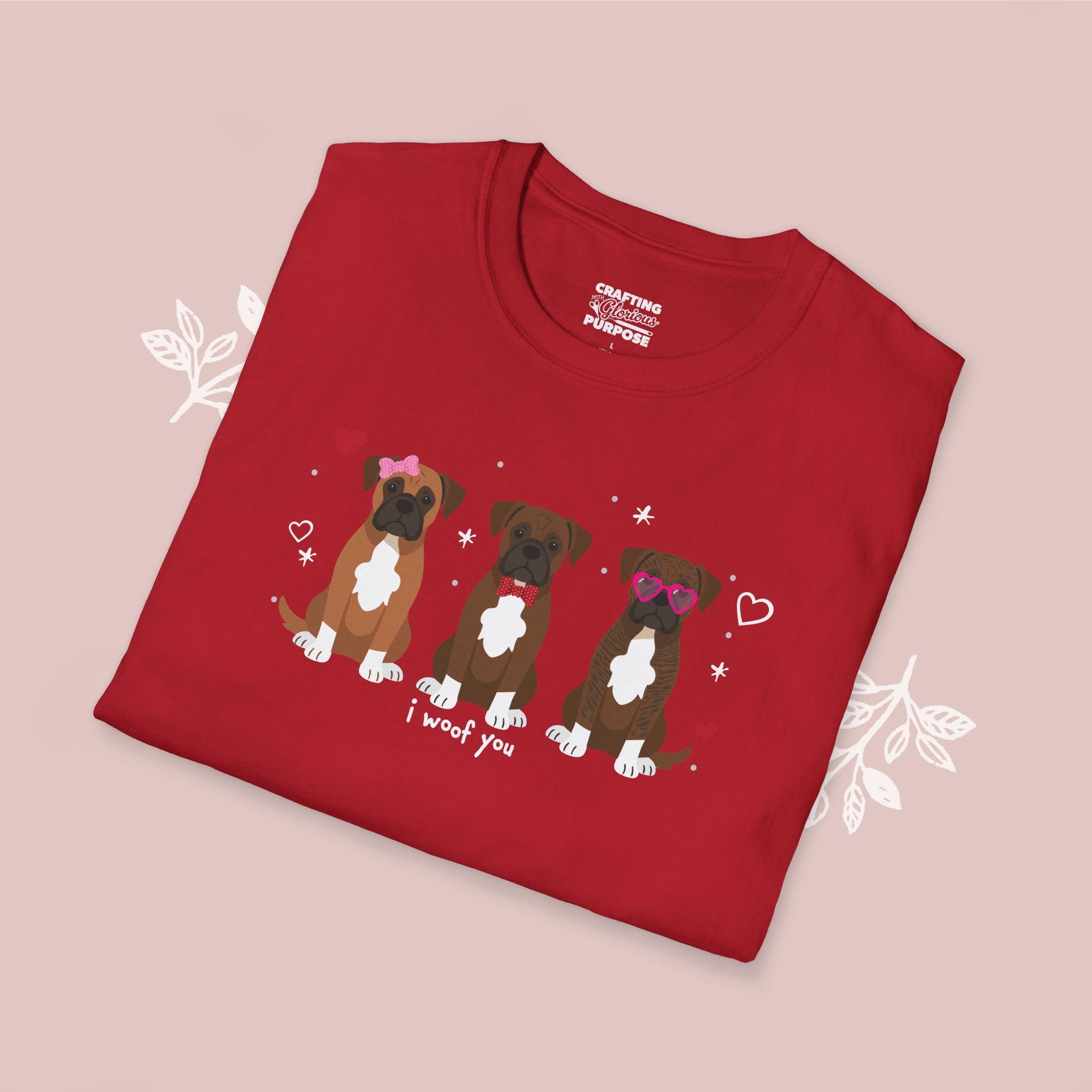 I Woof You Cute Boxer Trio Dog Tee — Valentine's T-Shirt