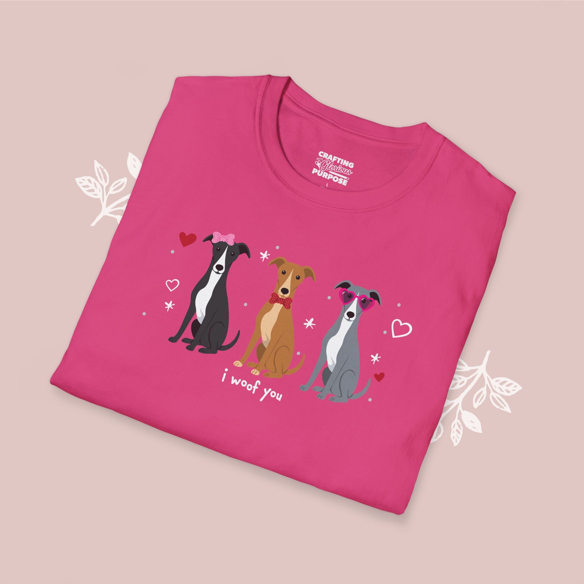 I Woof You Cute Greyhound Trio Dog Tee — Valentine's T-Shirt