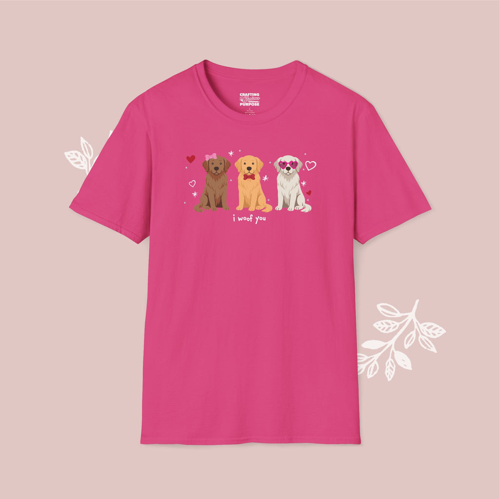 I Woof You Cute Golden Retriever Trio Dog Tee — Valentine's T-Shirt