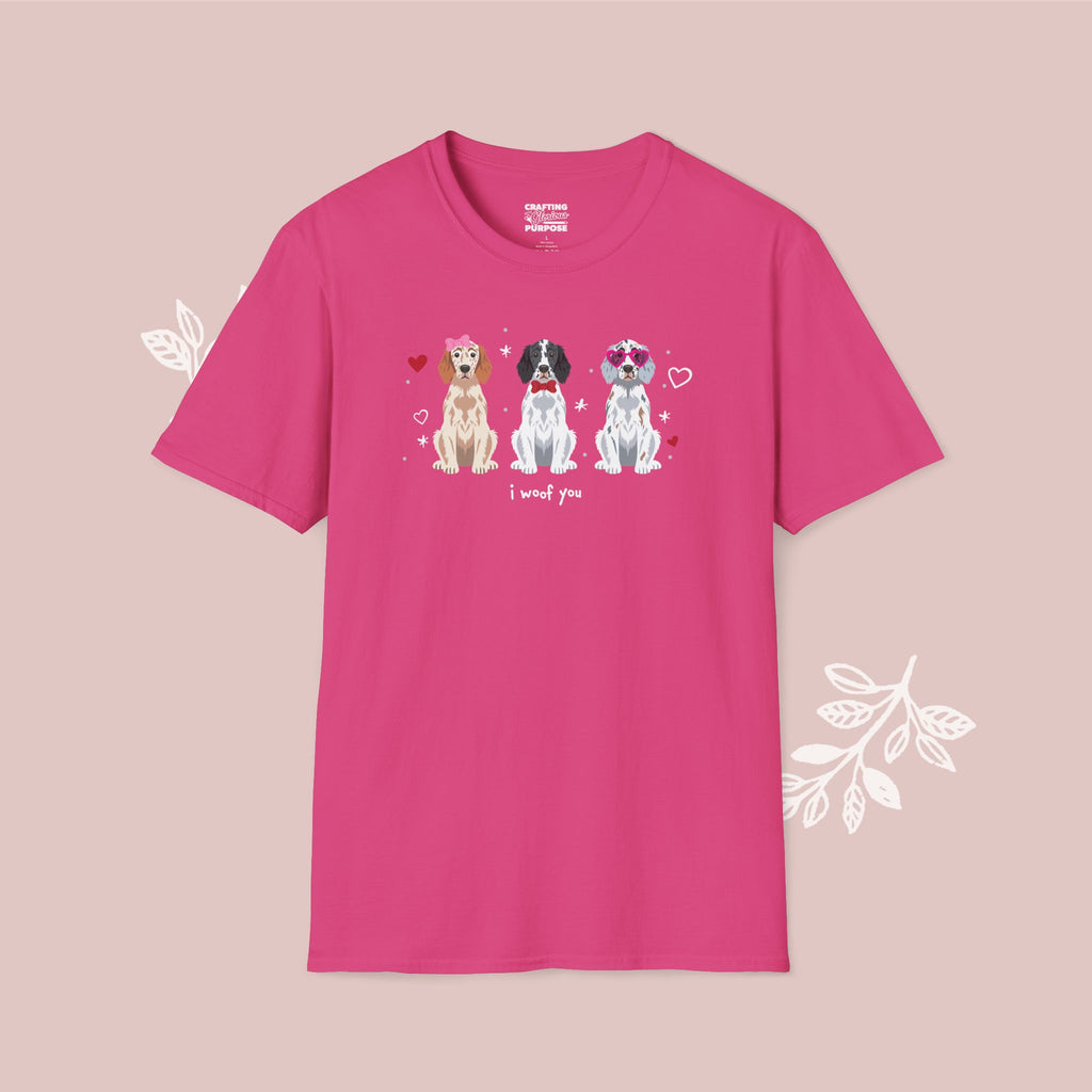 I Woof You Cute English Setter Trio Dog Tee — Valentine's T-Shirt