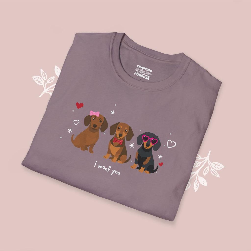 I Woof You Cute Dachshund (Short Haired) Trio Dog Tee — Valentine's T-Shirt