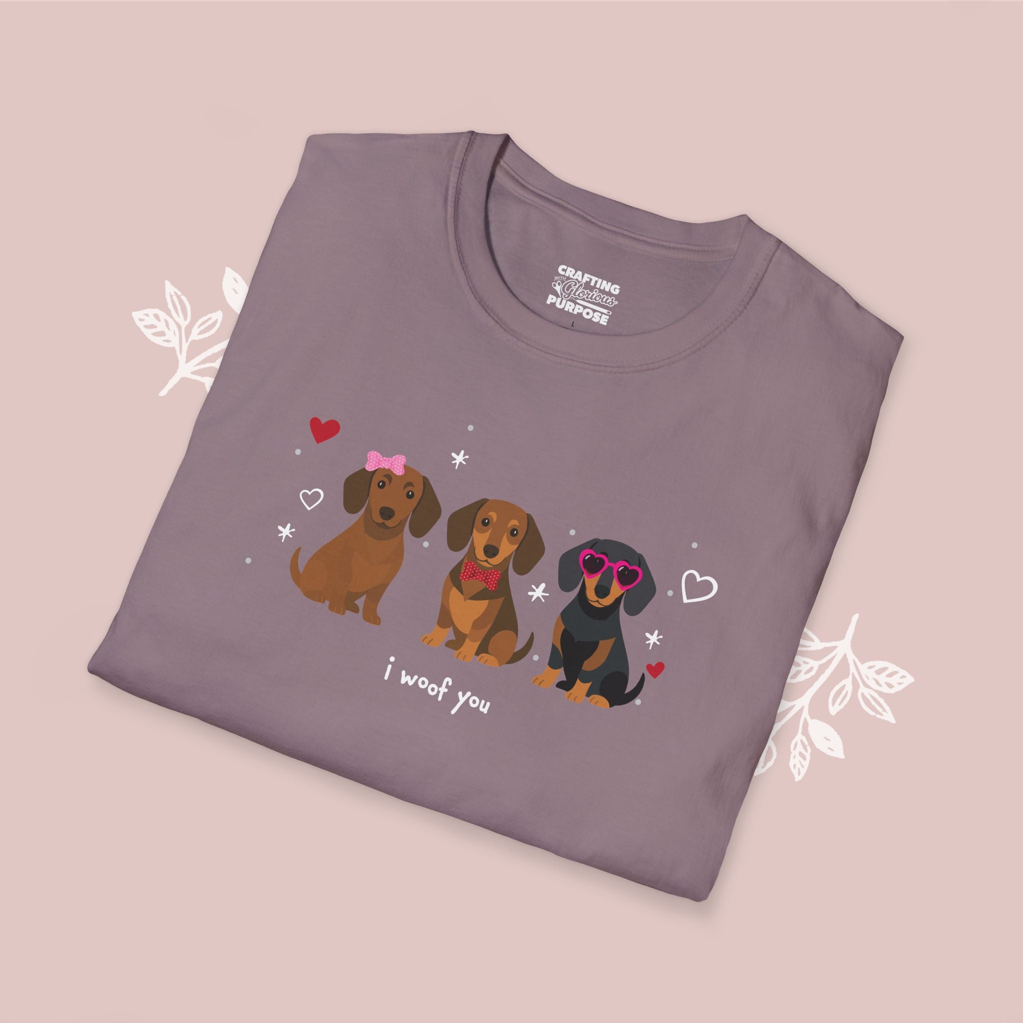 I Woof You Cute Dachshund (Short Haired) Trio Dog Tee — Valentine's T-Shirt