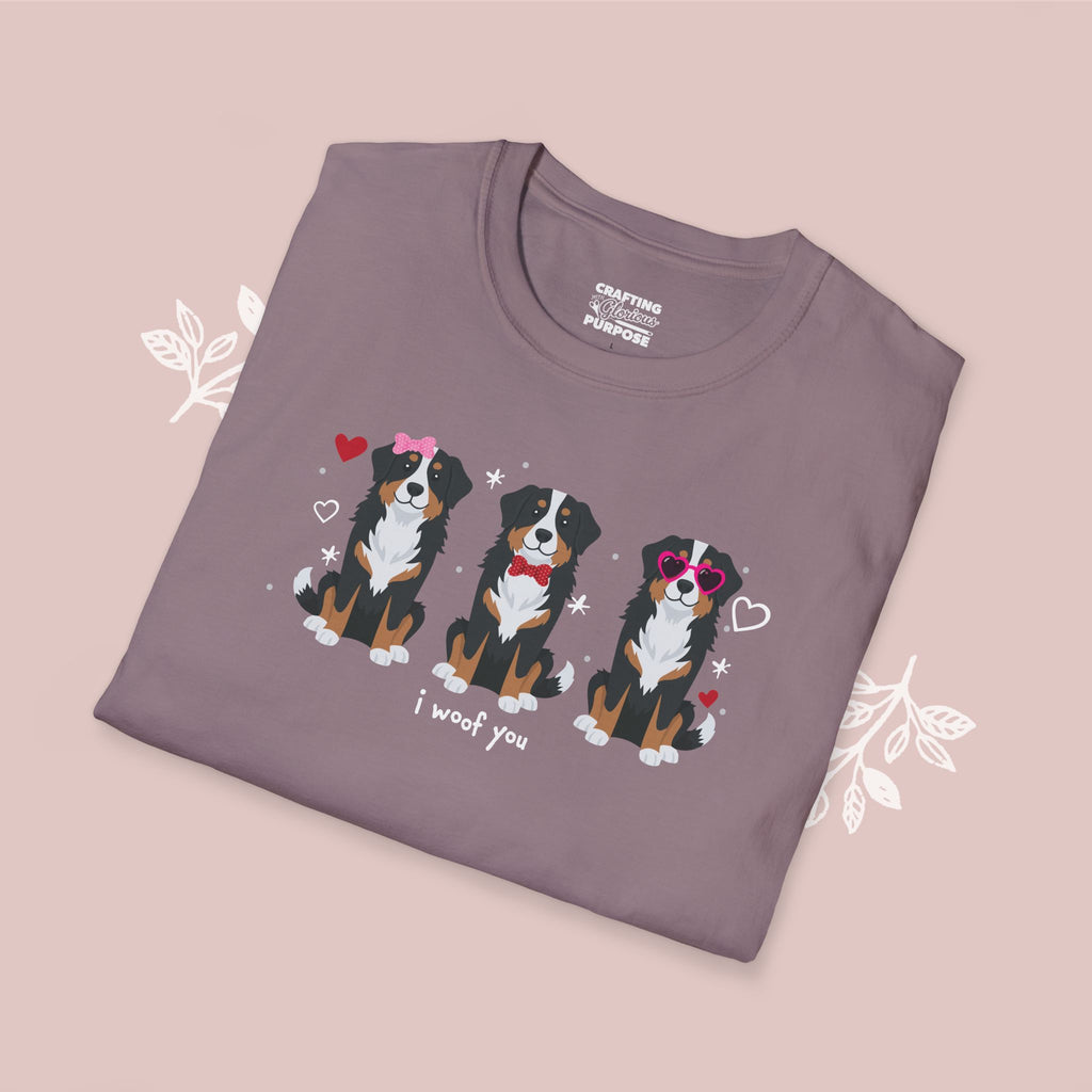 I Woof You Cute Bernese Trio Dog Tee — Valentine's T-Shirt