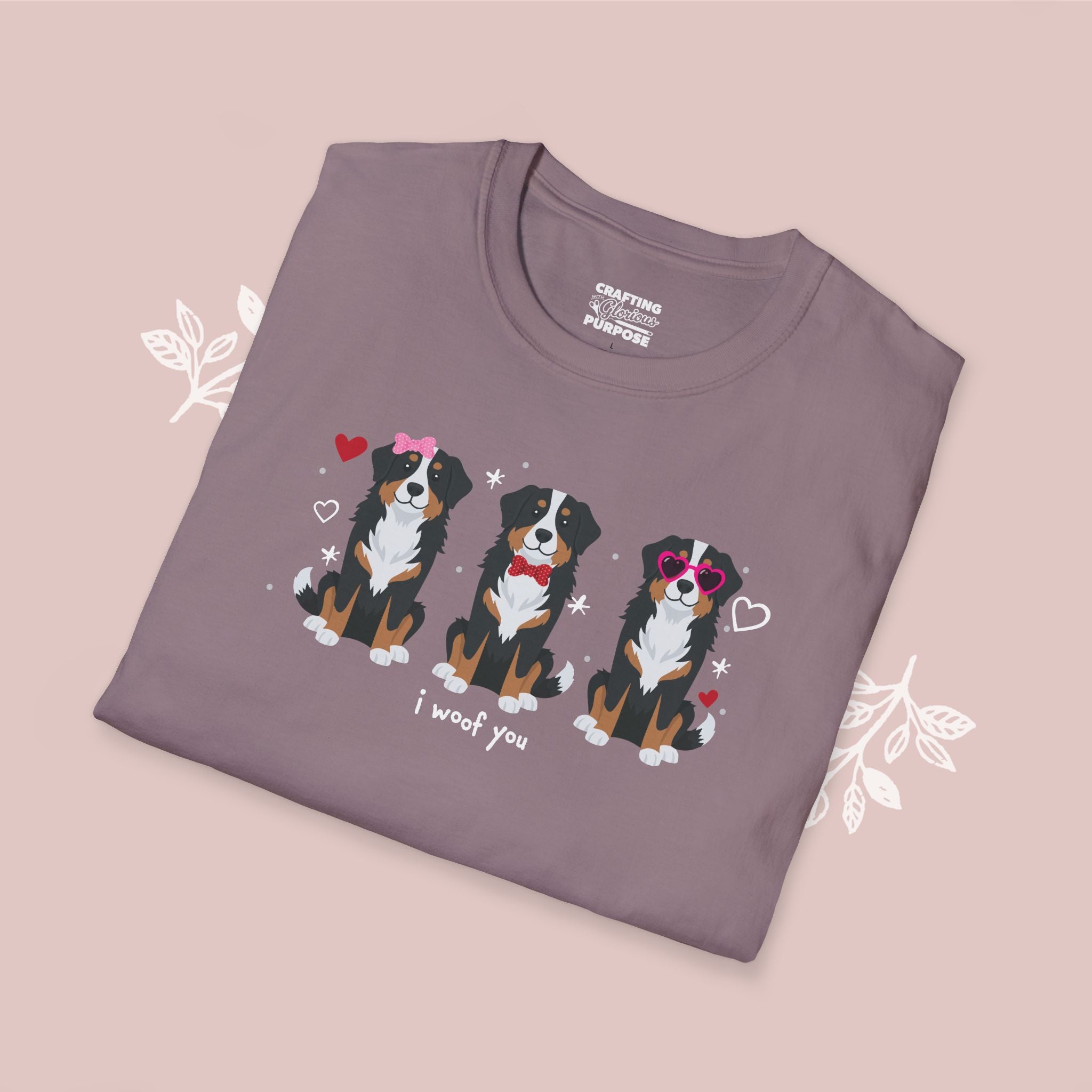 I Woof You Cute Bernese Trio Dog Tee — Valentine's T-Shirt