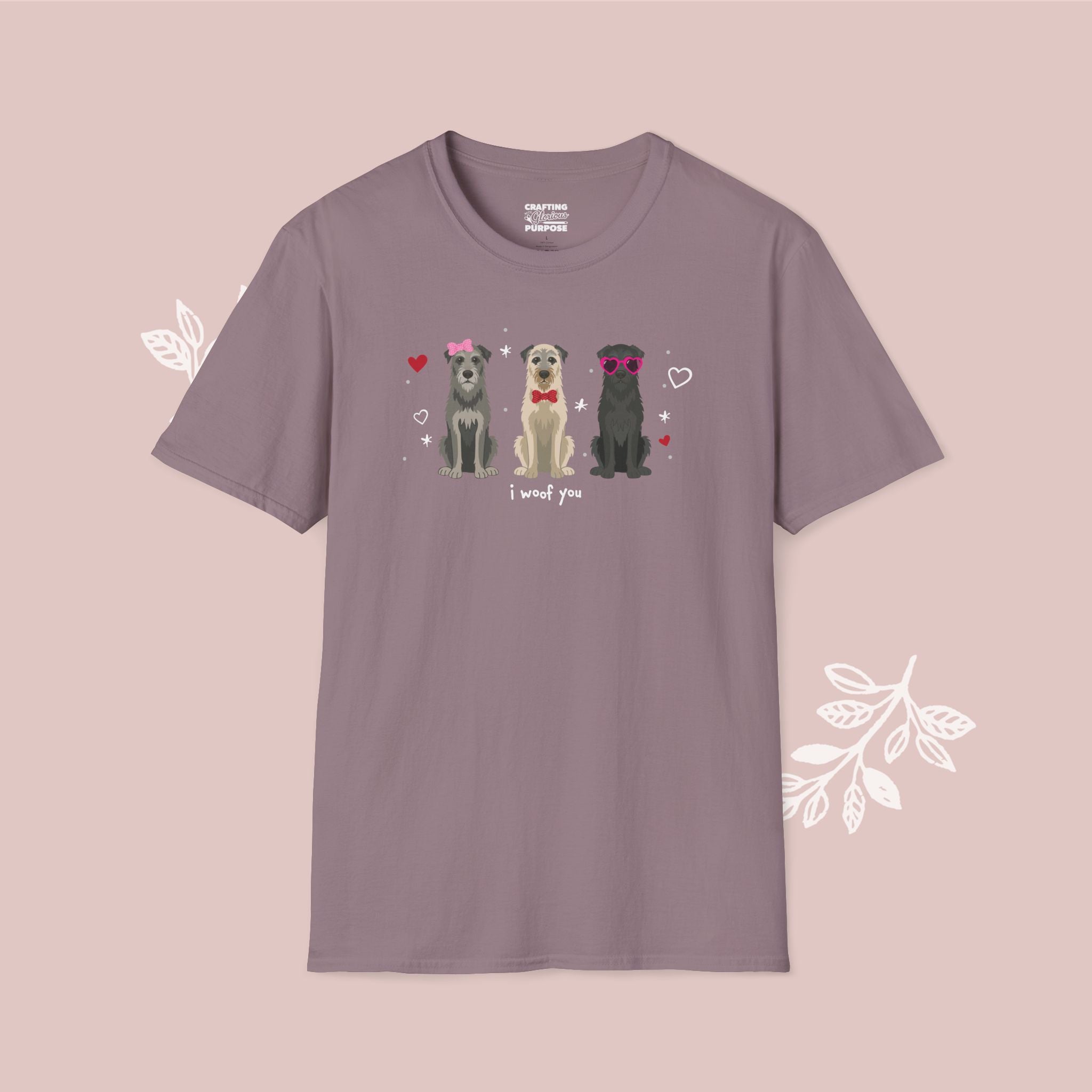 I Woof You Cute Irish Wolfhound Trio Dog Tee — Valentine's T-Shirt
