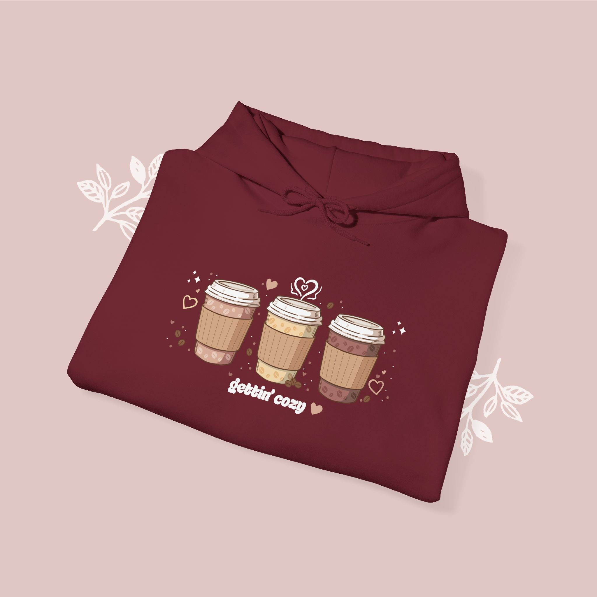 Gettin' Cozy – Coffee Cups Hoodie — Cute Pastel Latte Graphic Sweatshirt