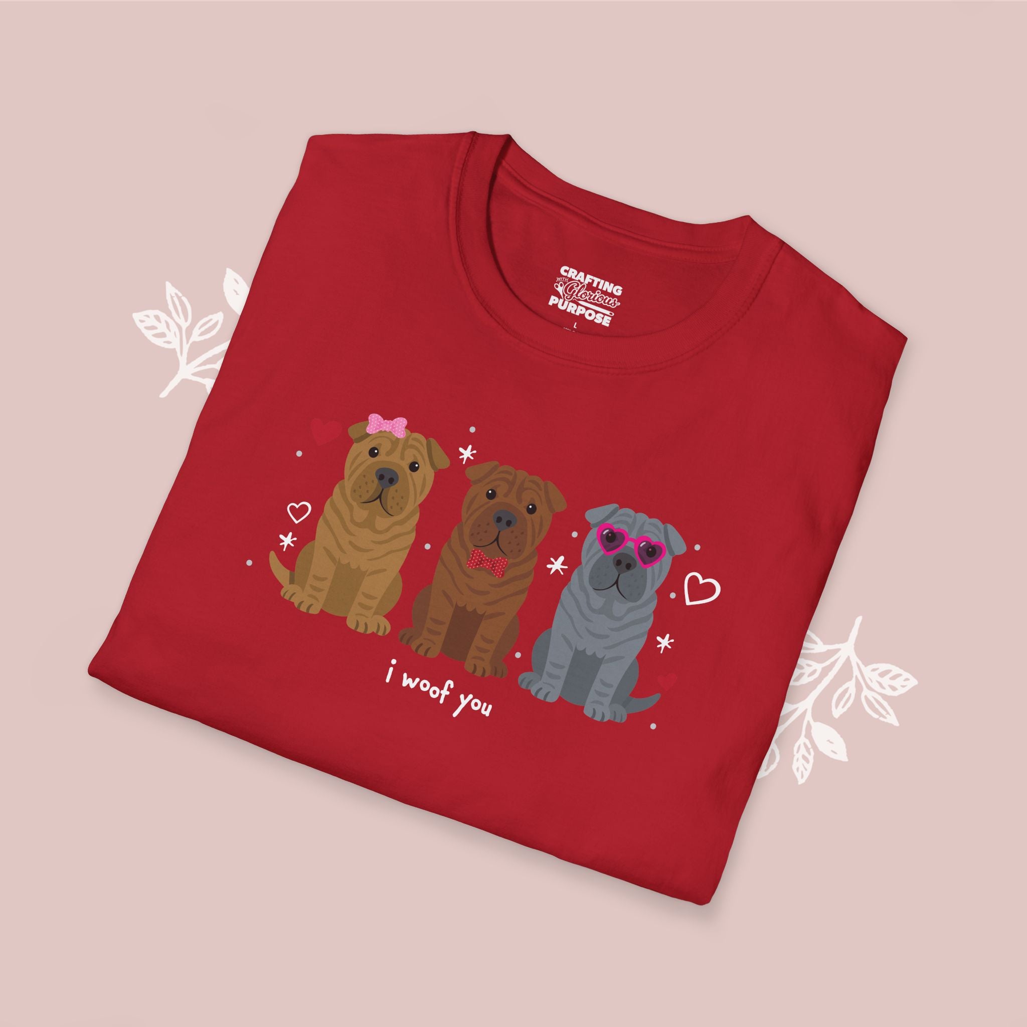 I Woof You Cute Shar Pei Trio Dog Tee — Valentine's T-Shirt