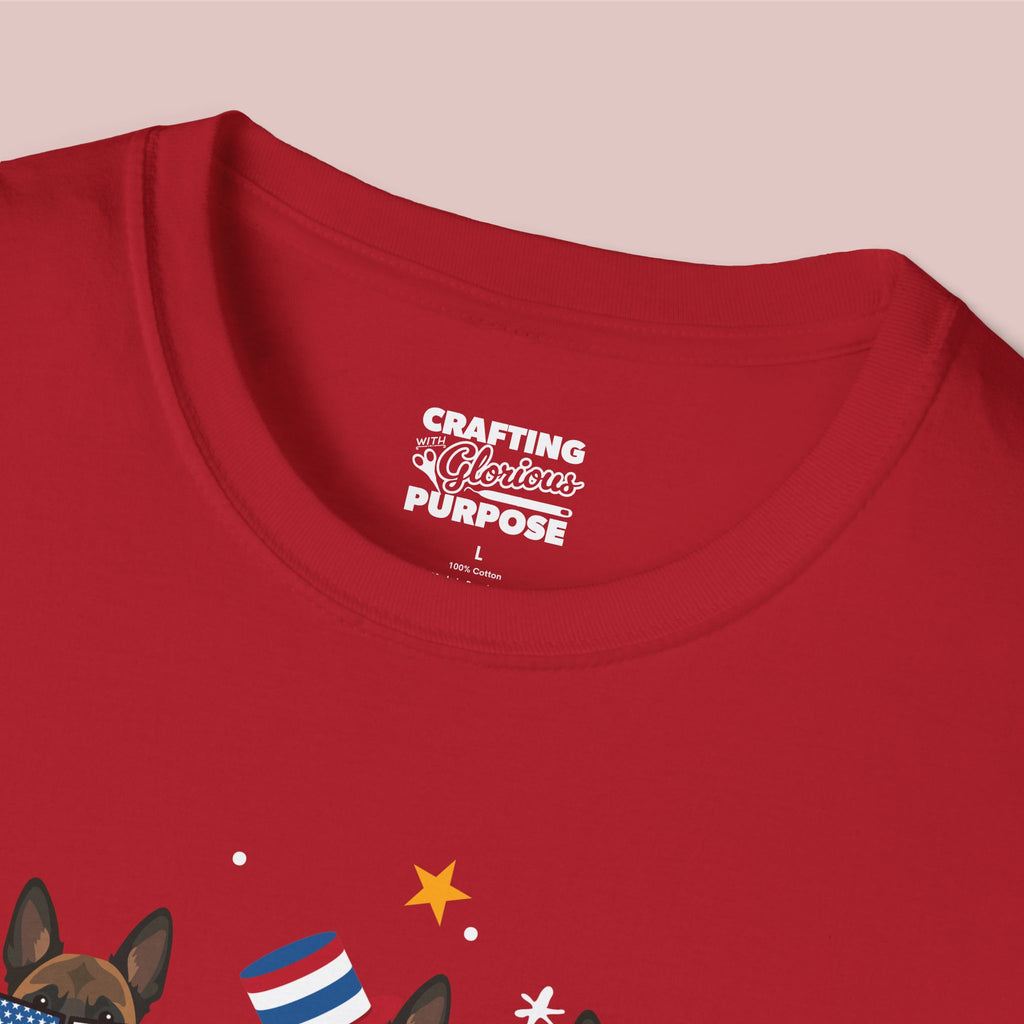 Belgian Malinois Patriotic Dog Trio T-Shirt — 'Red, White & Woof' Cute America Graphic Tee