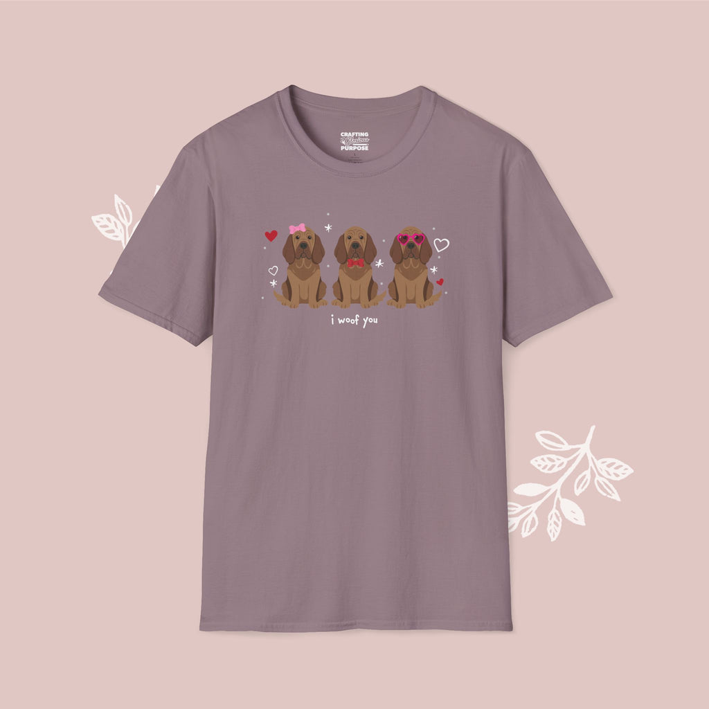 I Woof You Cute Bloodhound Trio Dog Tee — Valentine's T-Shirt