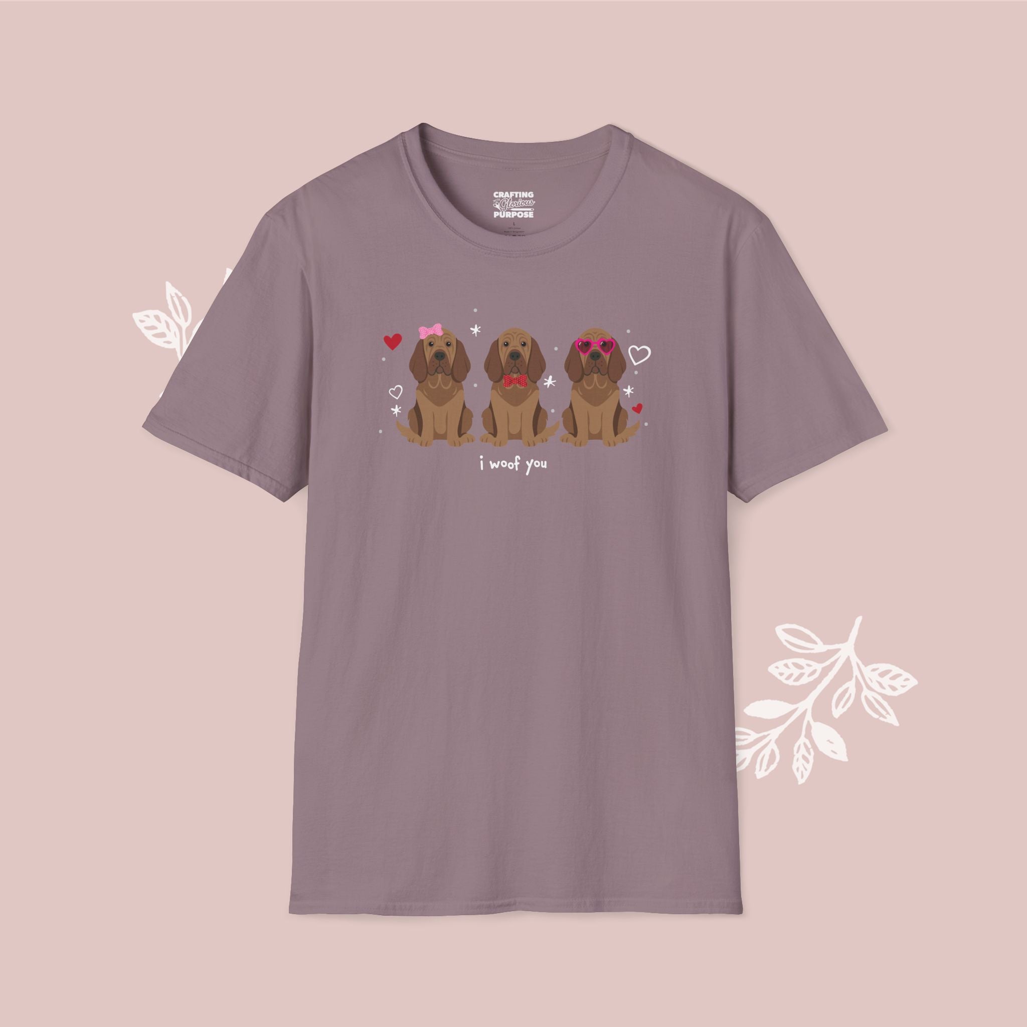I Woof You Cute Bloodhound Trio Dog Tee — Valentine's T-Shirt