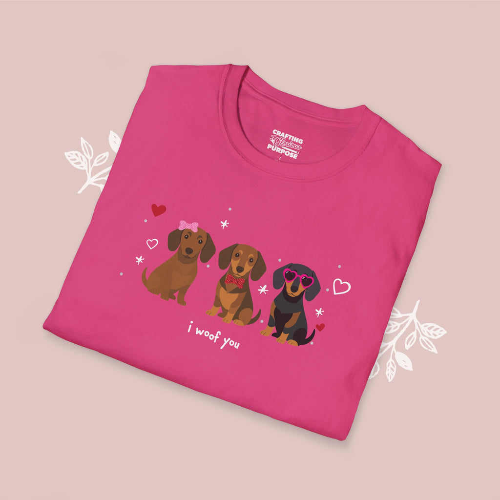 I Woof You Cute Dachshund (Short Haired) Trio Dog Tee — Valentine's T-Shirt