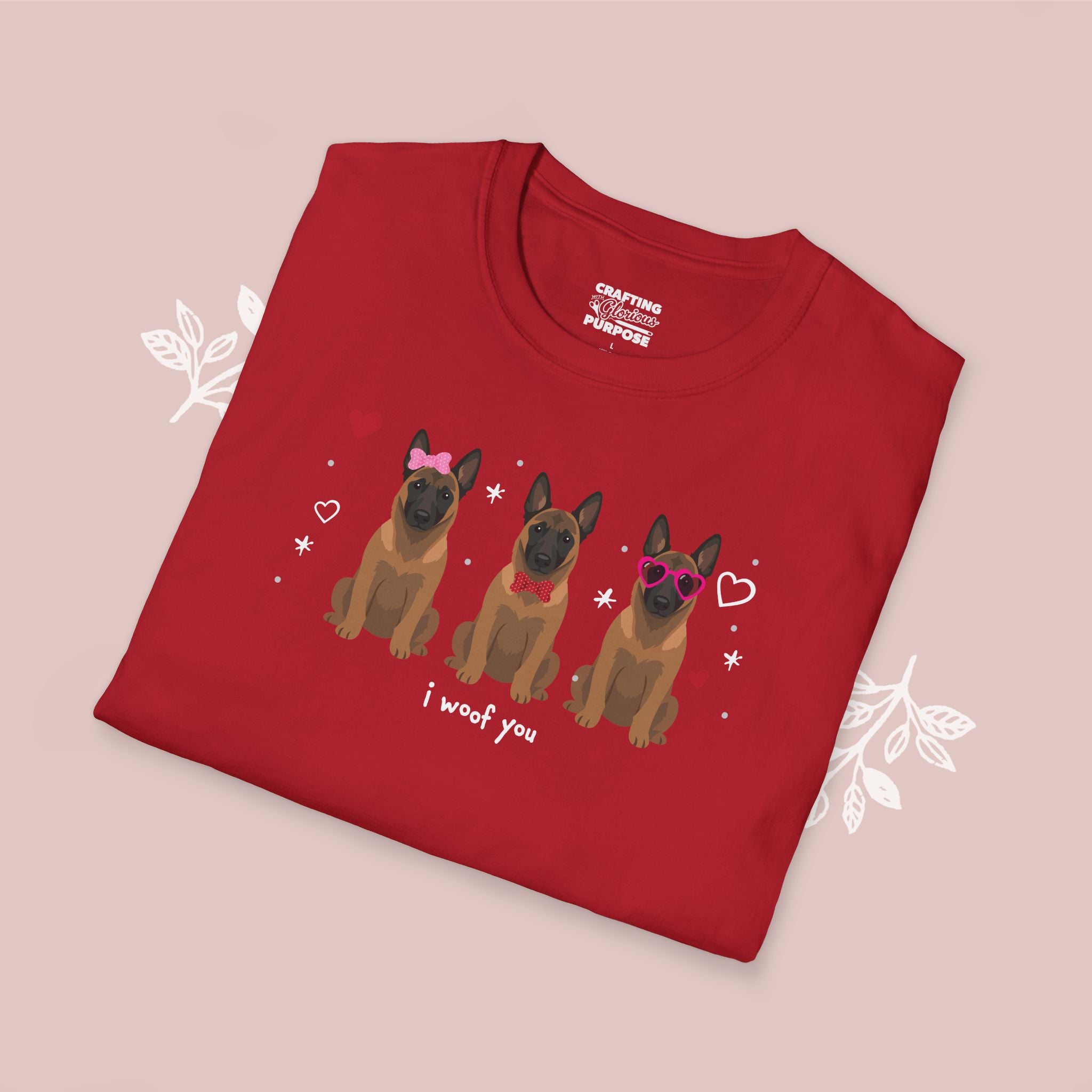 I Woof You Cute Belgian Malinois Trio Dog Tee — Valentine's T-Shirt