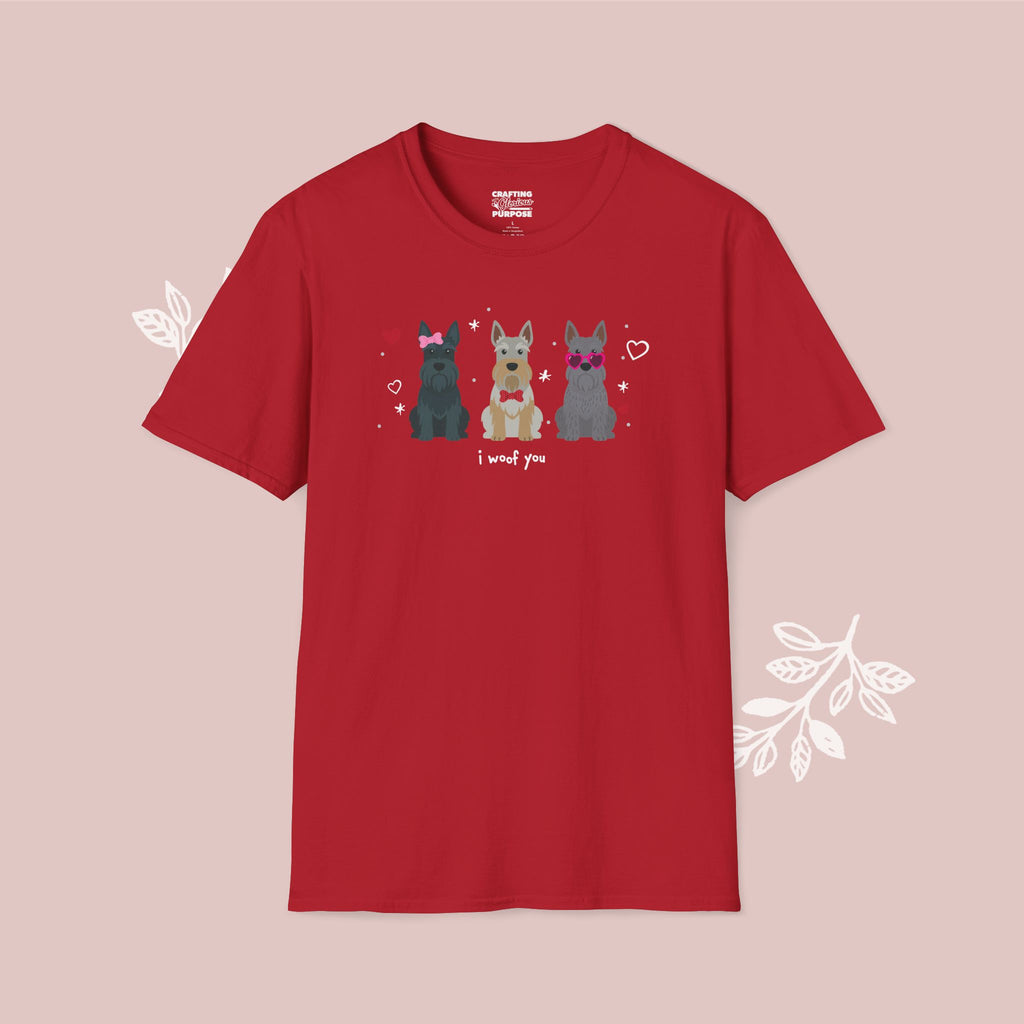 I Woof You Cute Scottish Terrier Trio Dog Tee — Valentine's T-Shirt