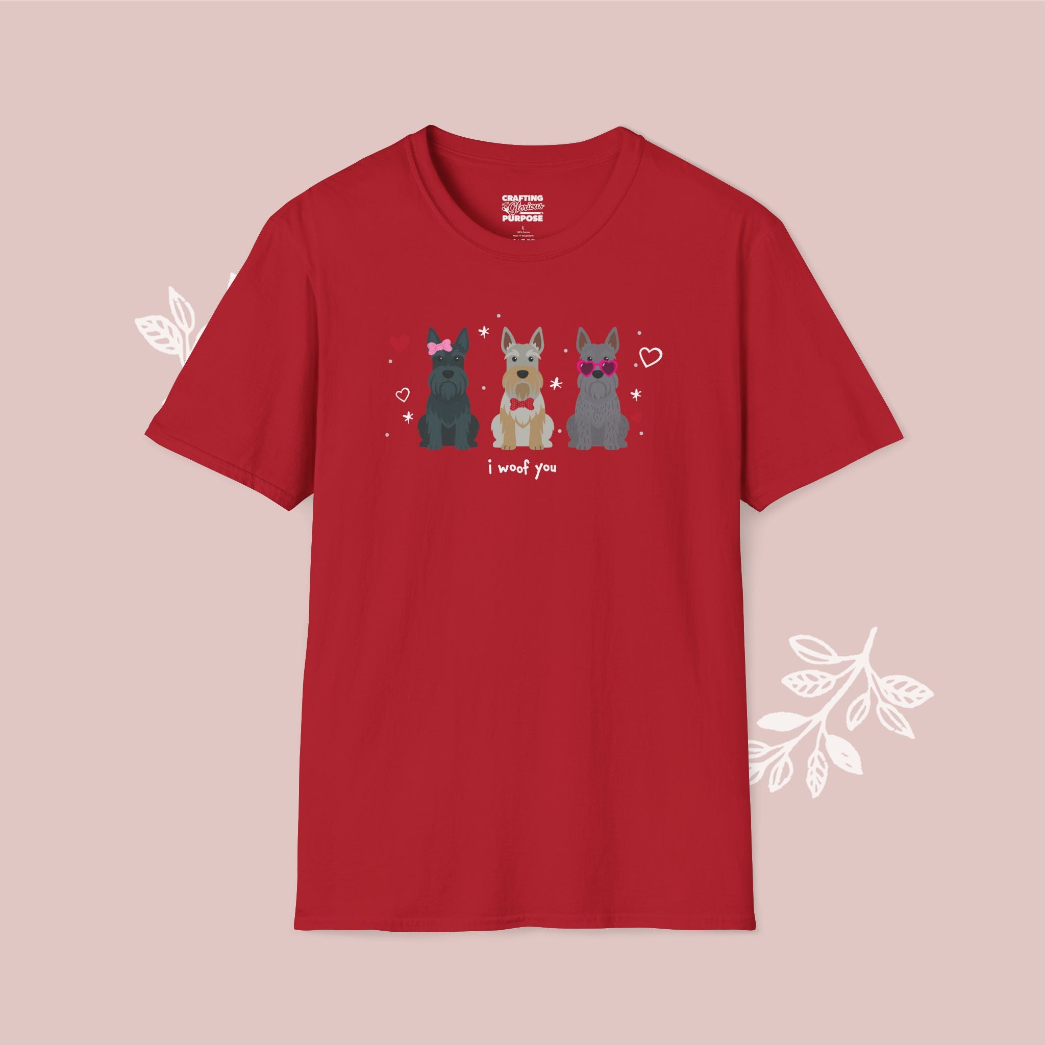 I Woof You Cute Scottish Terrier Trio Dog Tee — Valentine's T-Shirt