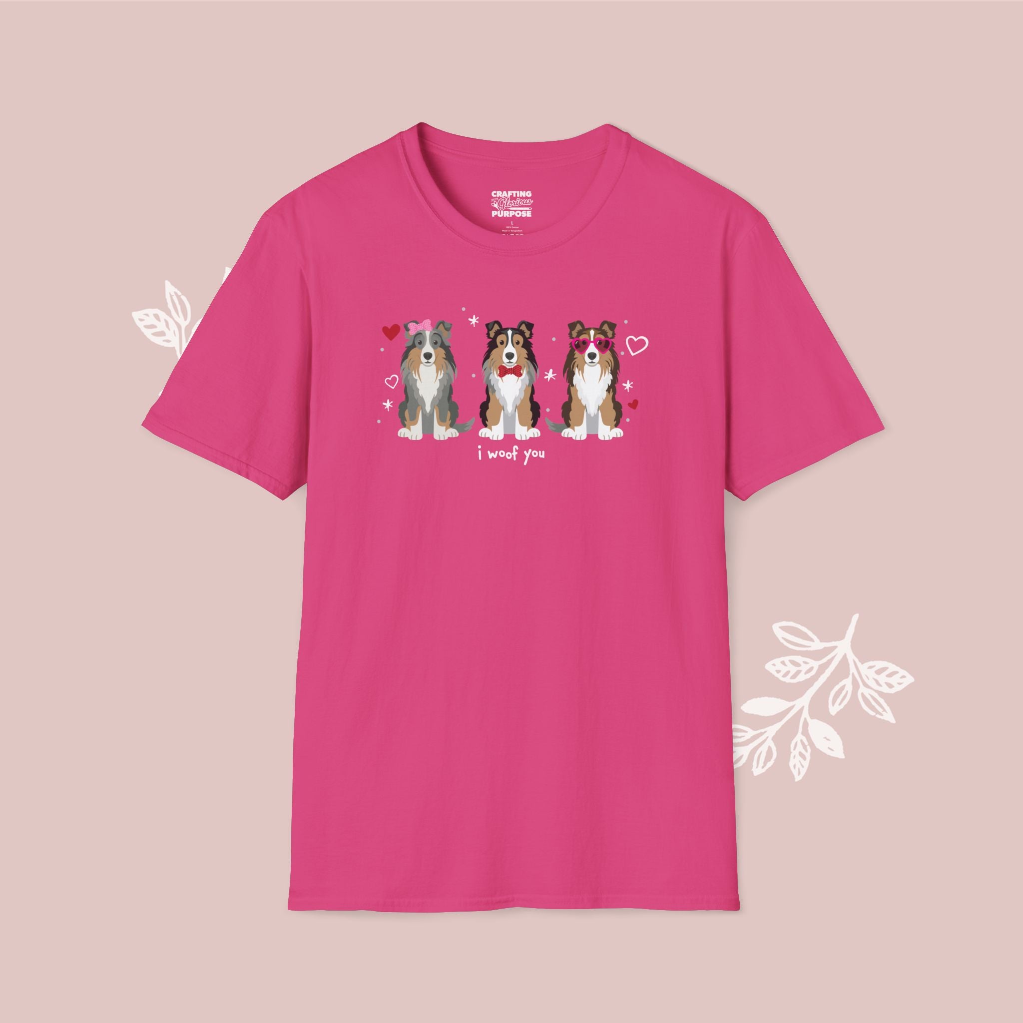 I Woof You Cute Shetland Sheepdog Trio Dog Tee — Valentine's T-Shirt