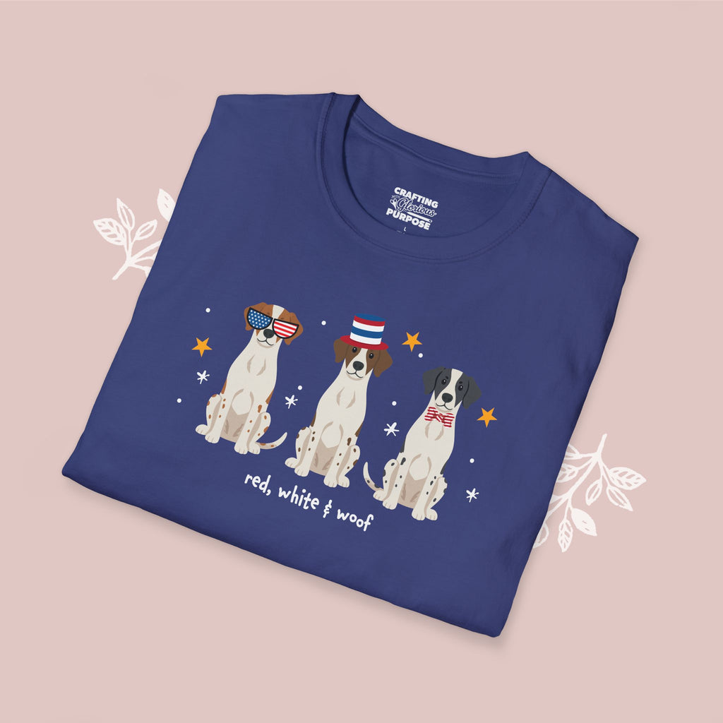 Brittany Spaniel Patriotic Dog Trio T-Shirt — 'Red, White & Woof' Cute America Graphic Tee
