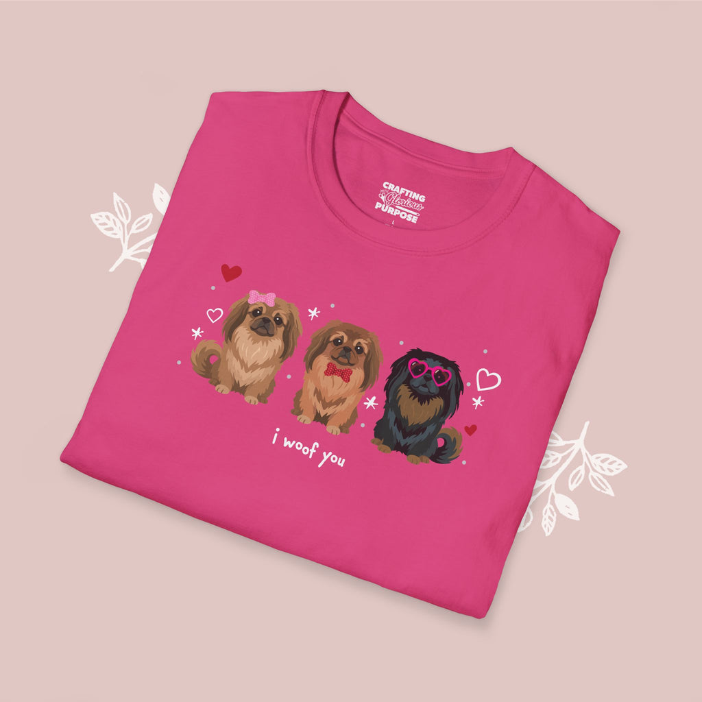I Woof You Cute Pekingese Trio Dog Tee — Valentine's T-Shirt