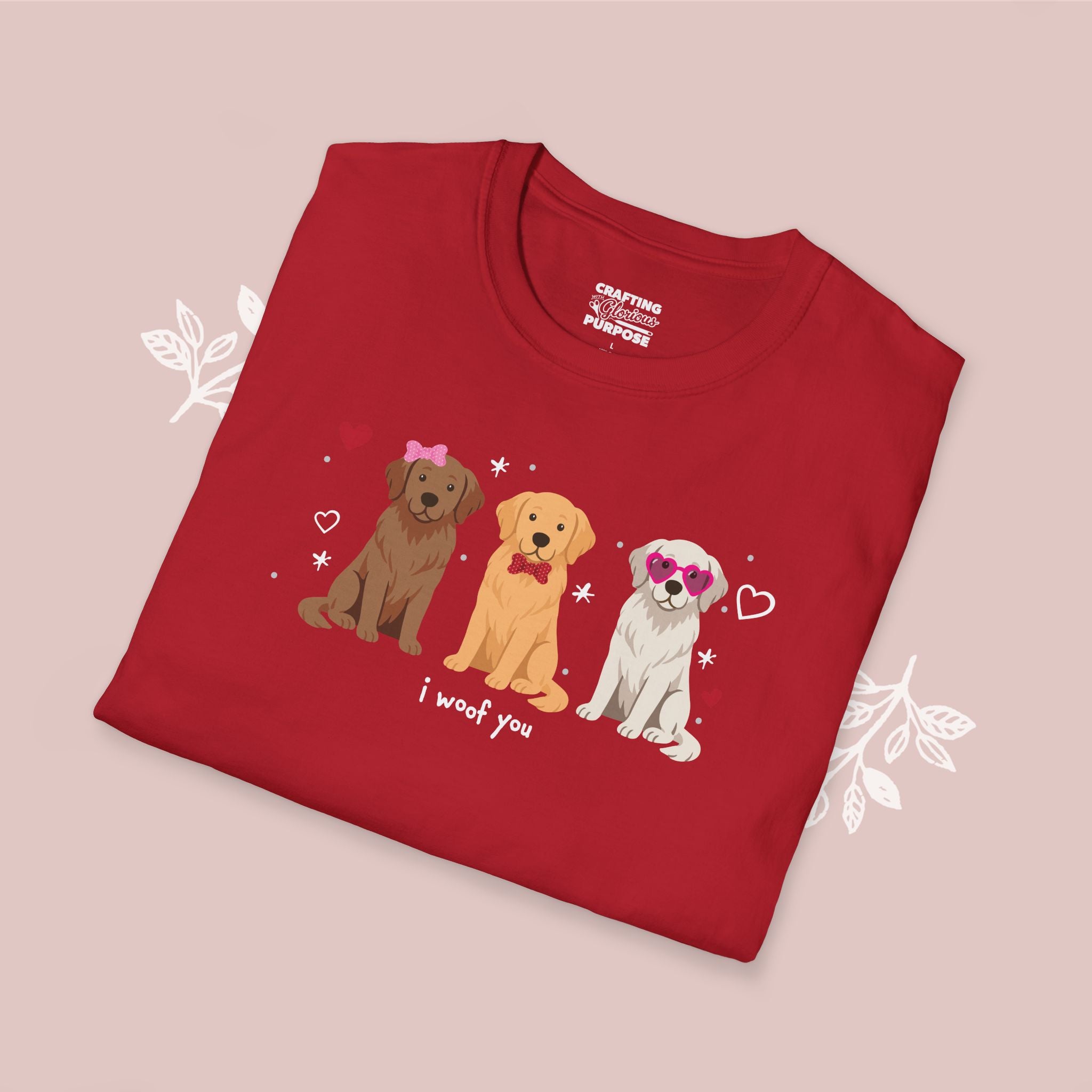 I Woof You Cute Golden Retriever Trio Dog Tee — Valentine's T-Shirt