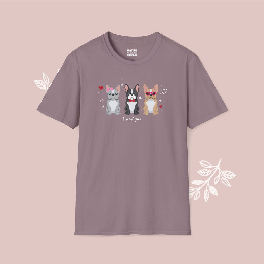 I Woof You Cute French Bulldog Trio Dog Tee — Valentine's T-Shirt