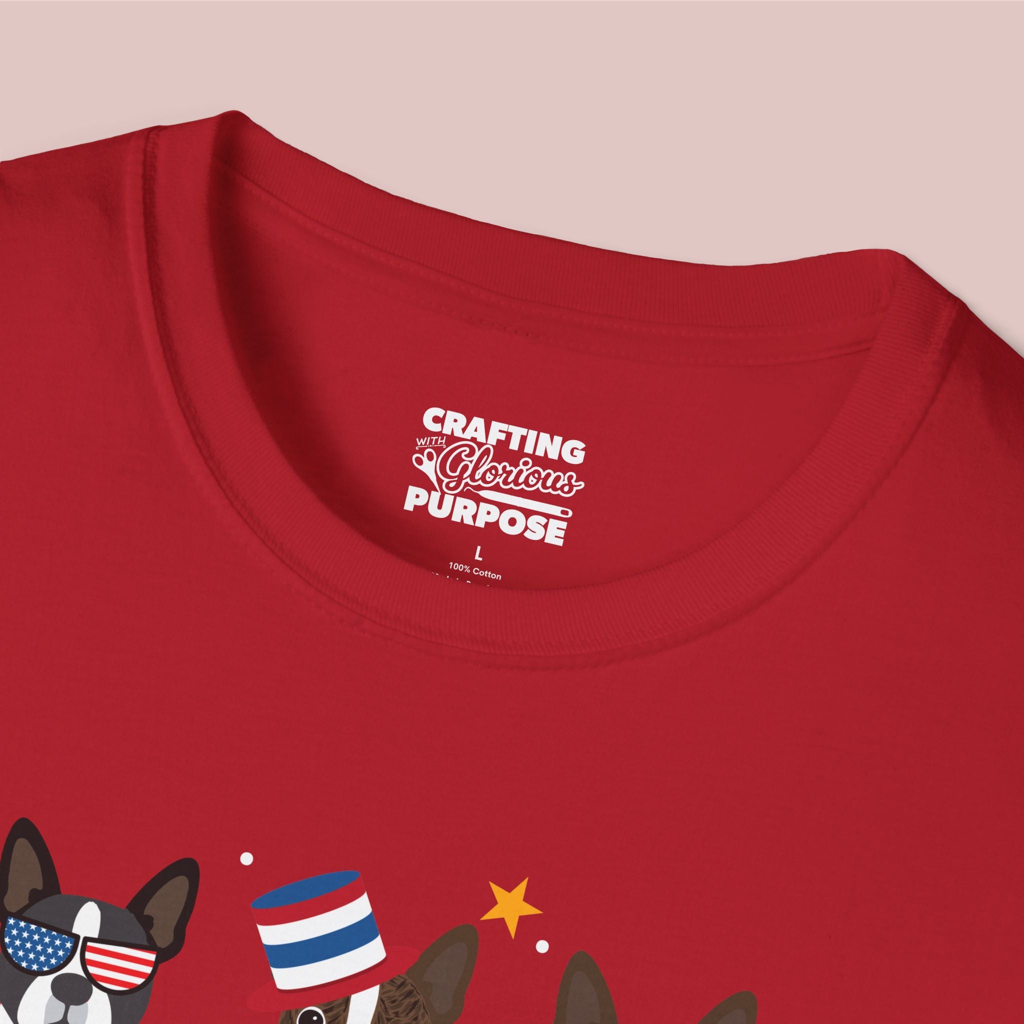 Boston Terrier Patriotic Dog Trio T-Shirt — 'Red, White & Woof' Cute America Graphic Tee