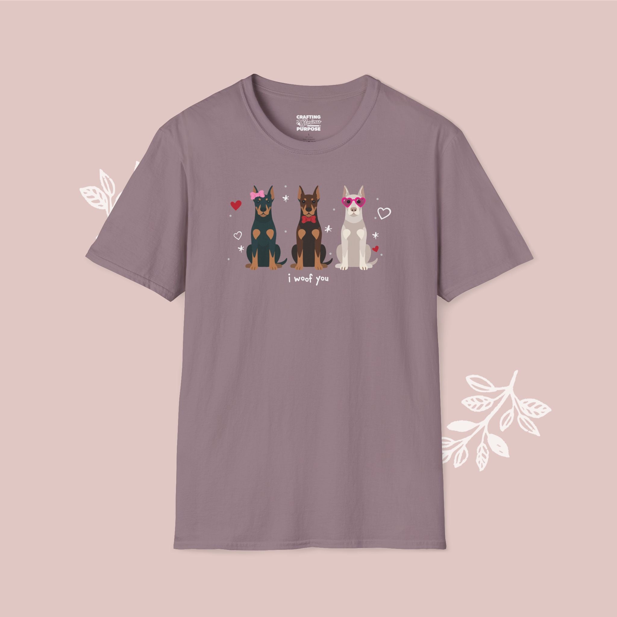 I Woof You Cute Dobermann Trio Dog Tee — Valentine's T-Shirt