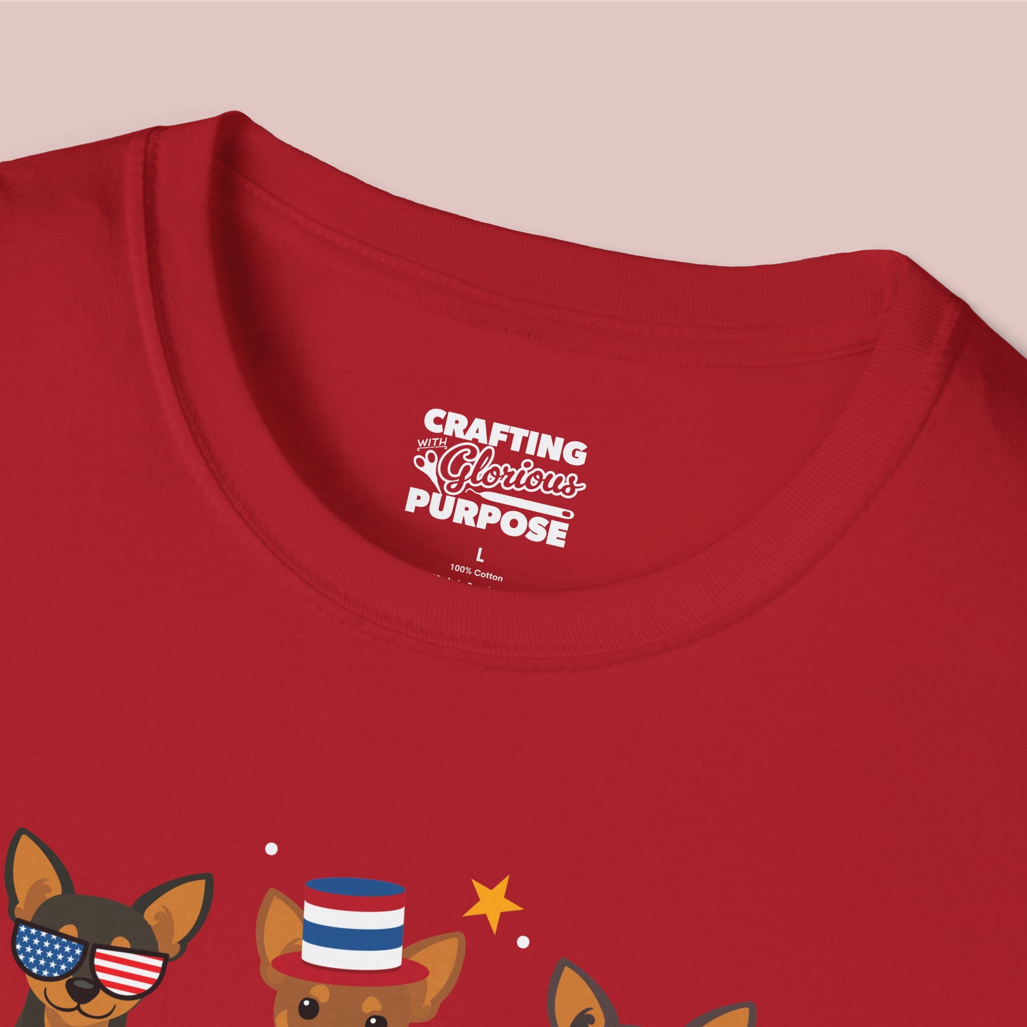 Mini Pinscher Patriotic Dog Trio T-Shirt — 'Red, White & Woof' Cute America Graphic Tee