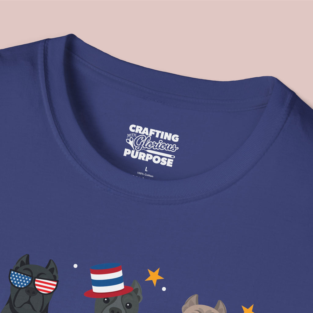 Cane Corso Patriotic Dog Trio T-Shirt — 'Red, White & Woof' Cute America Graphic Tee