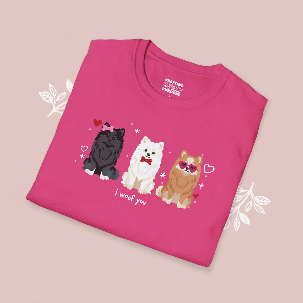 I Woof You Cute Pomeranian Trio Dog Tee — Valentine's T-Shirt