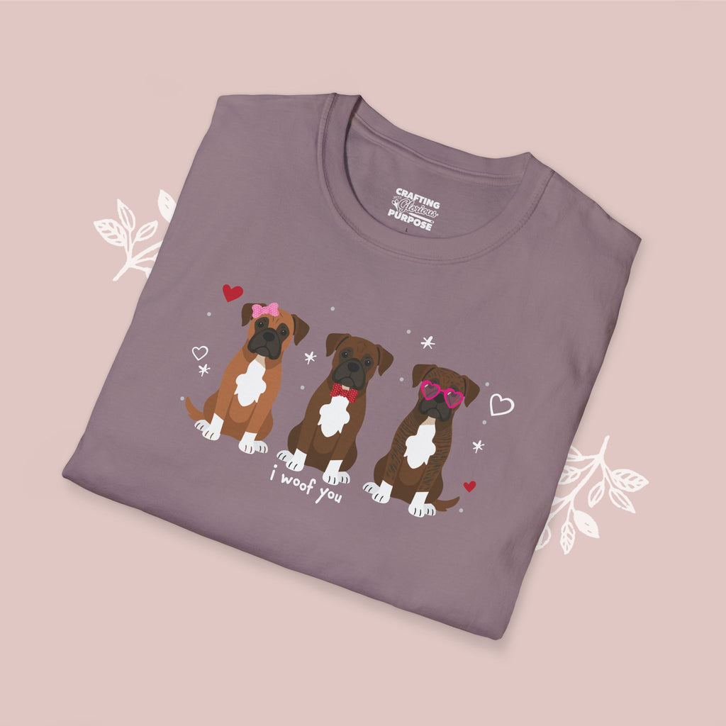 I Woof You Cute Boxer Trio Dog Tee — Valentine's T-Shirt