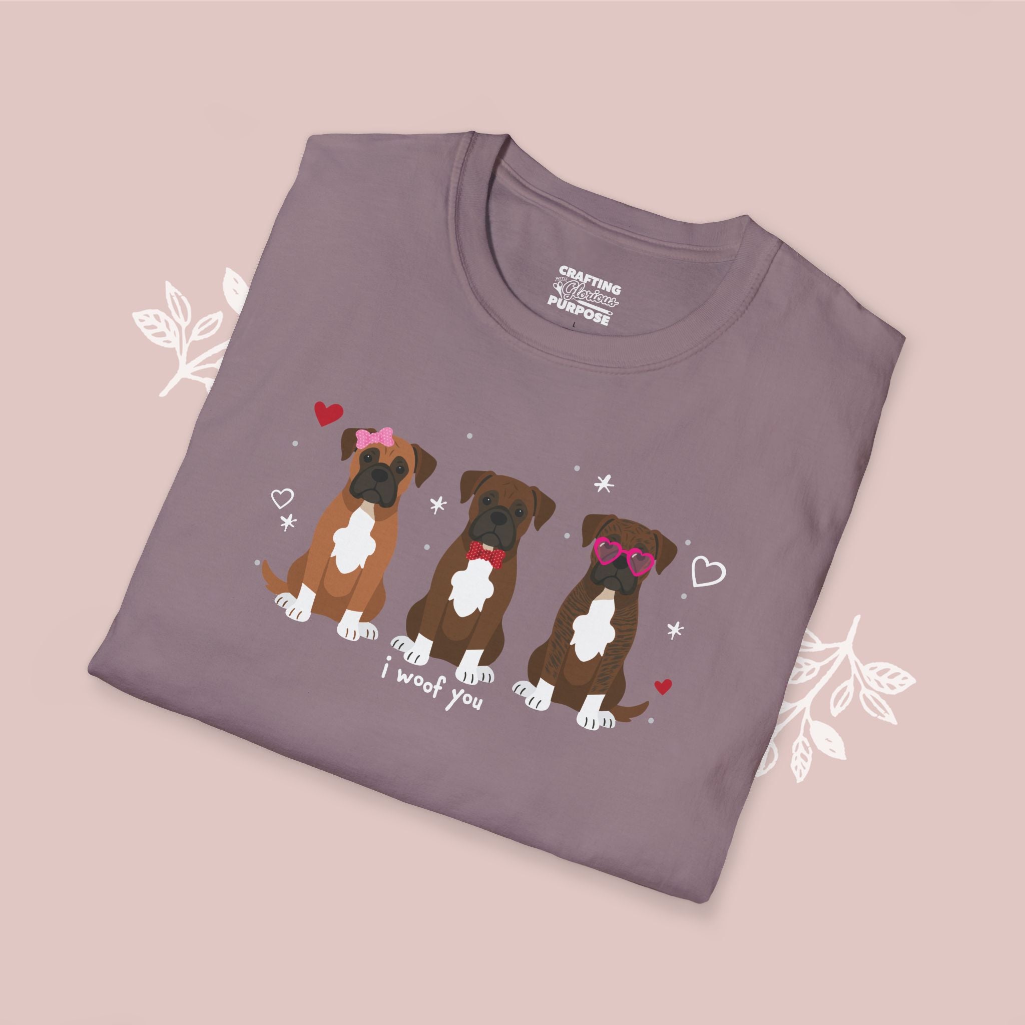 I Woof You Cute Boxer Trio Dog Tee — Valentine's T-Shirt