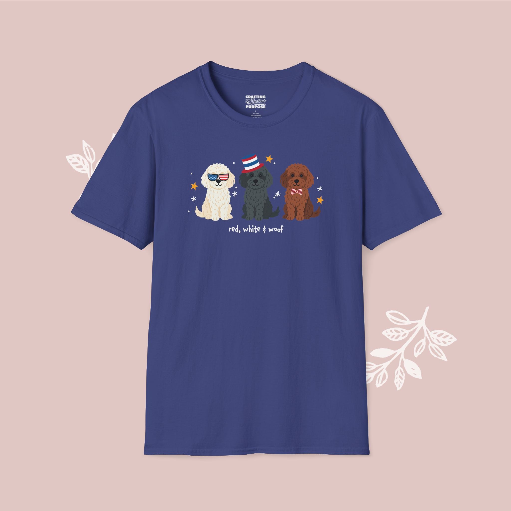 Cockapoo Patriotic Dog Trio T-Shirt — 'Red, White & Woof' Cute America Graphic Tee