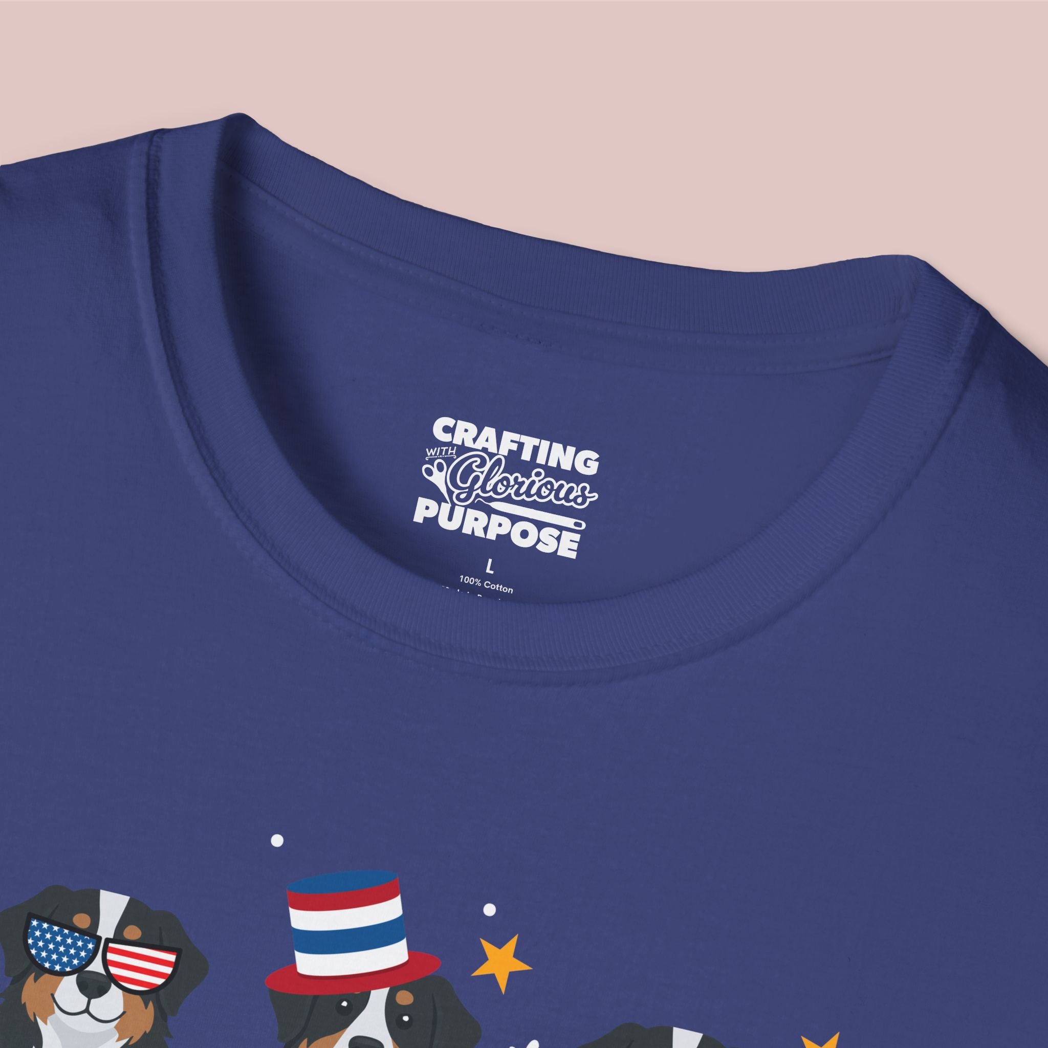 Bernese Patriotic Dog Trio T-Shirt — 'Red, White & Woof' Cute America Graphic Tee