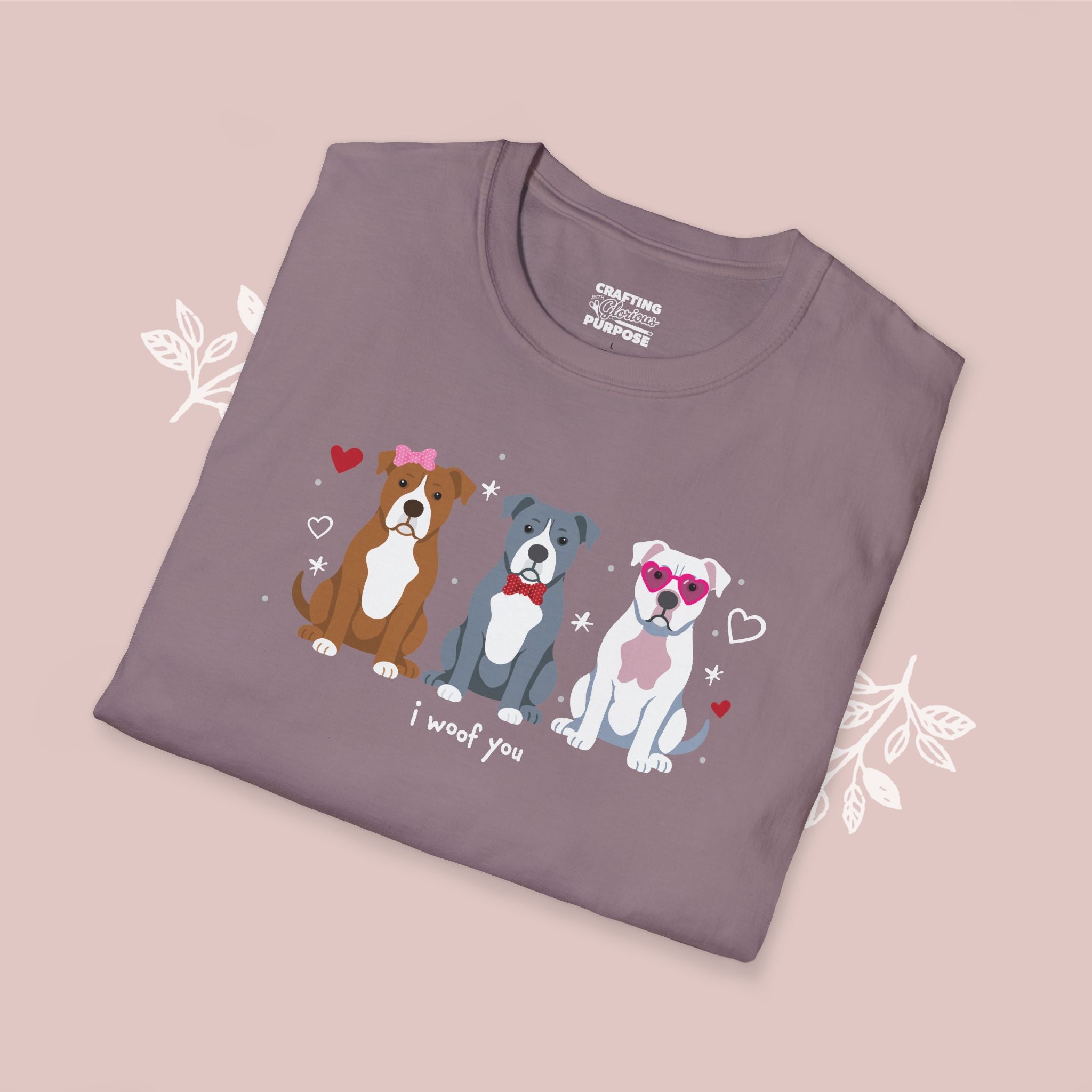 I Woof You Cute Pitbull Trio Dog Tee — Valentine's T-Shirt