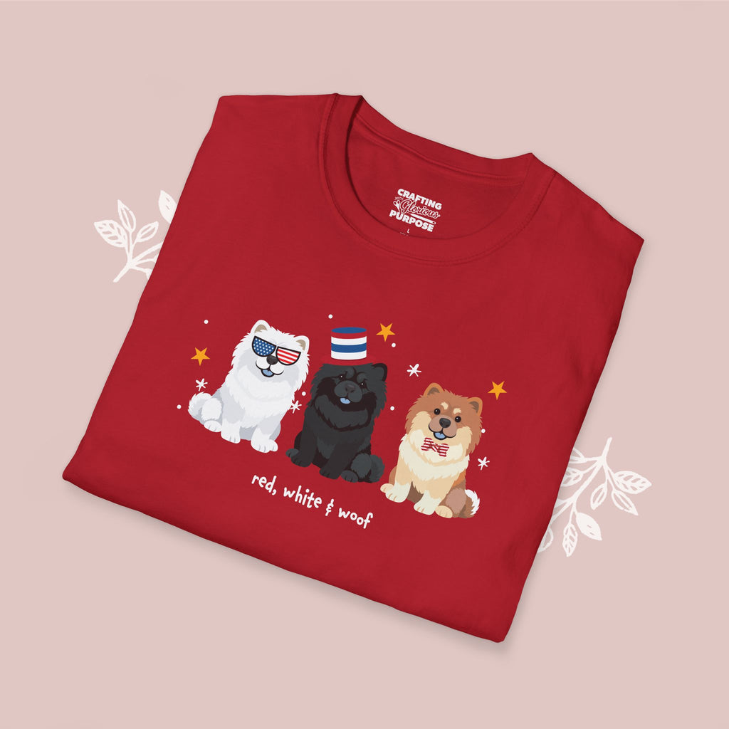 Chow Chow Patriotic Dog Trio T-Shirt — 'Red, White & Woof' Cute America Graphic Tee