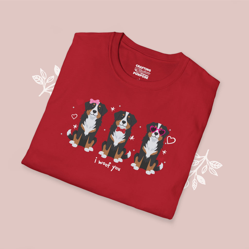 I Woof You Cute Bernese Trio Dog Tee — Valentine's T-Shirt