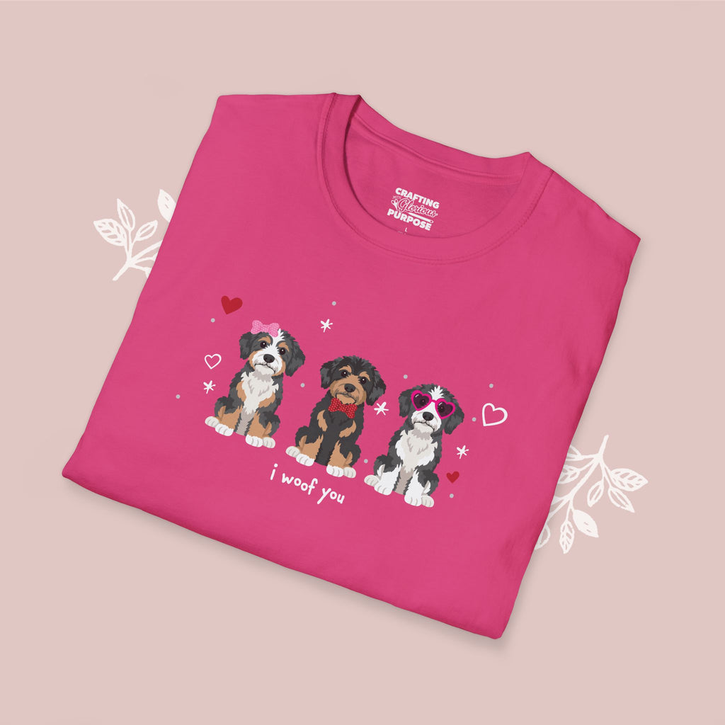 I Woof You Cute Aussiedoodle Trio Dog Tee — Valentine's T-Shirt