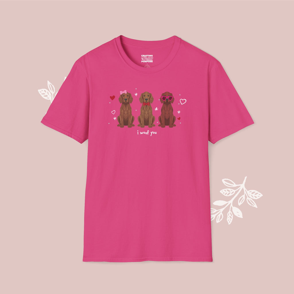 I Woof You Cute Irish Setter Trio Dog Tee — Valentine's T-Shirt