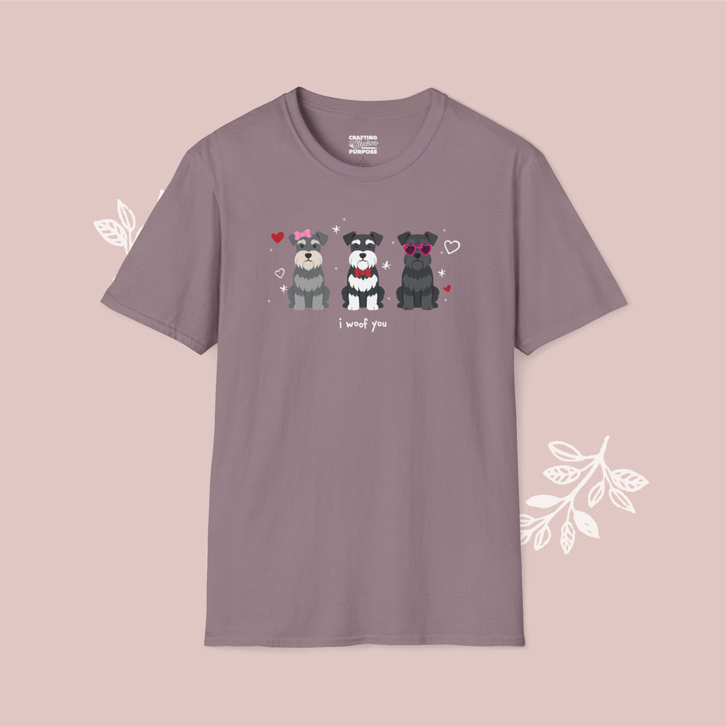 I Woof You Cute Schnauzer Trio Dog Tee — Valentine's T-Shirt