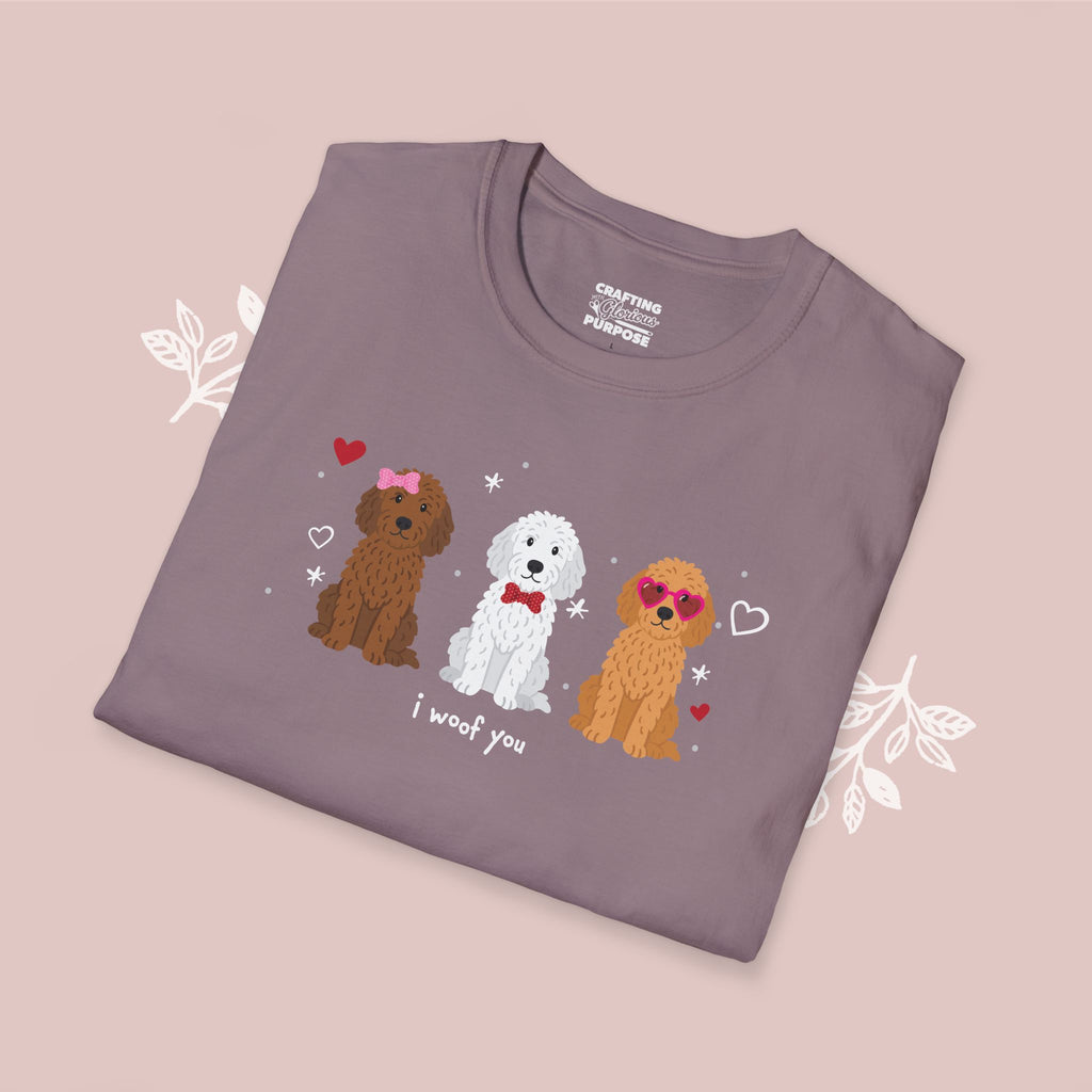 I Woof You Cute Golden Doodle Trio Dog Tee — Valentine's T-Shirt