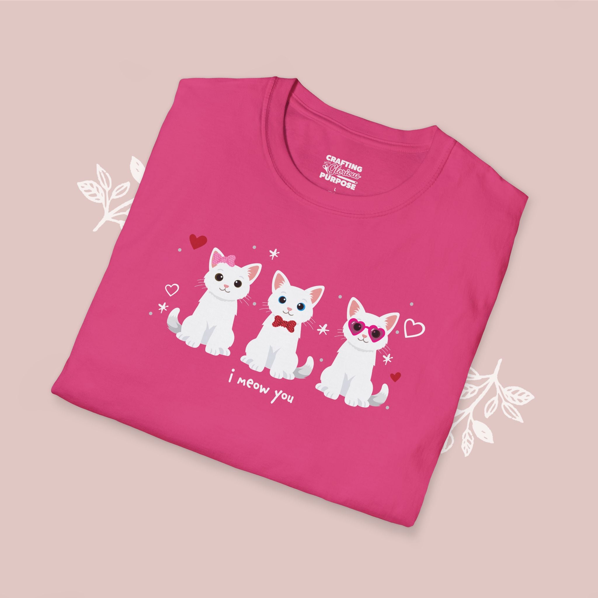 I Meow You Cute White Short Haired Trio Cat Tee — Valentine's T-Shirt