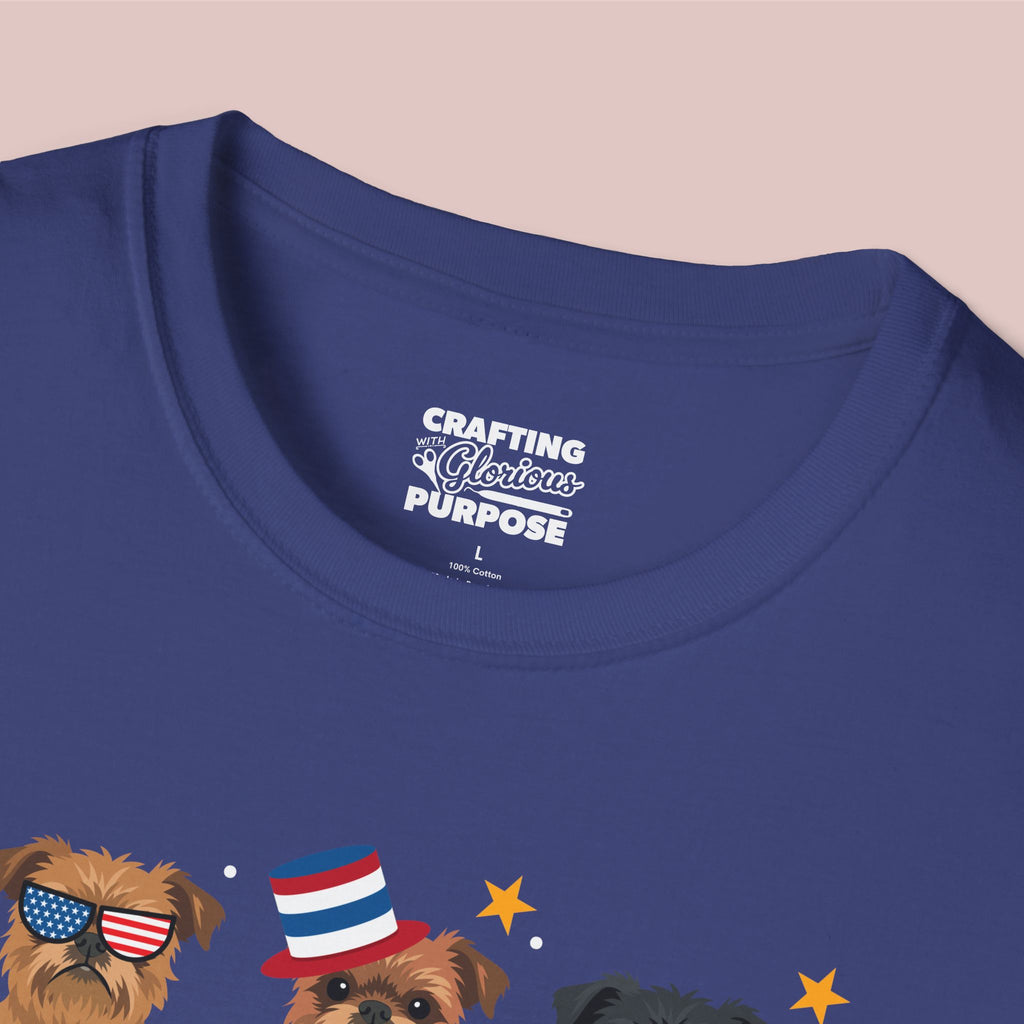 Brussels Griffon Patriotic Dog Trio T-Shirt — 'Red, White & Woof' Cute America Graphic Tee