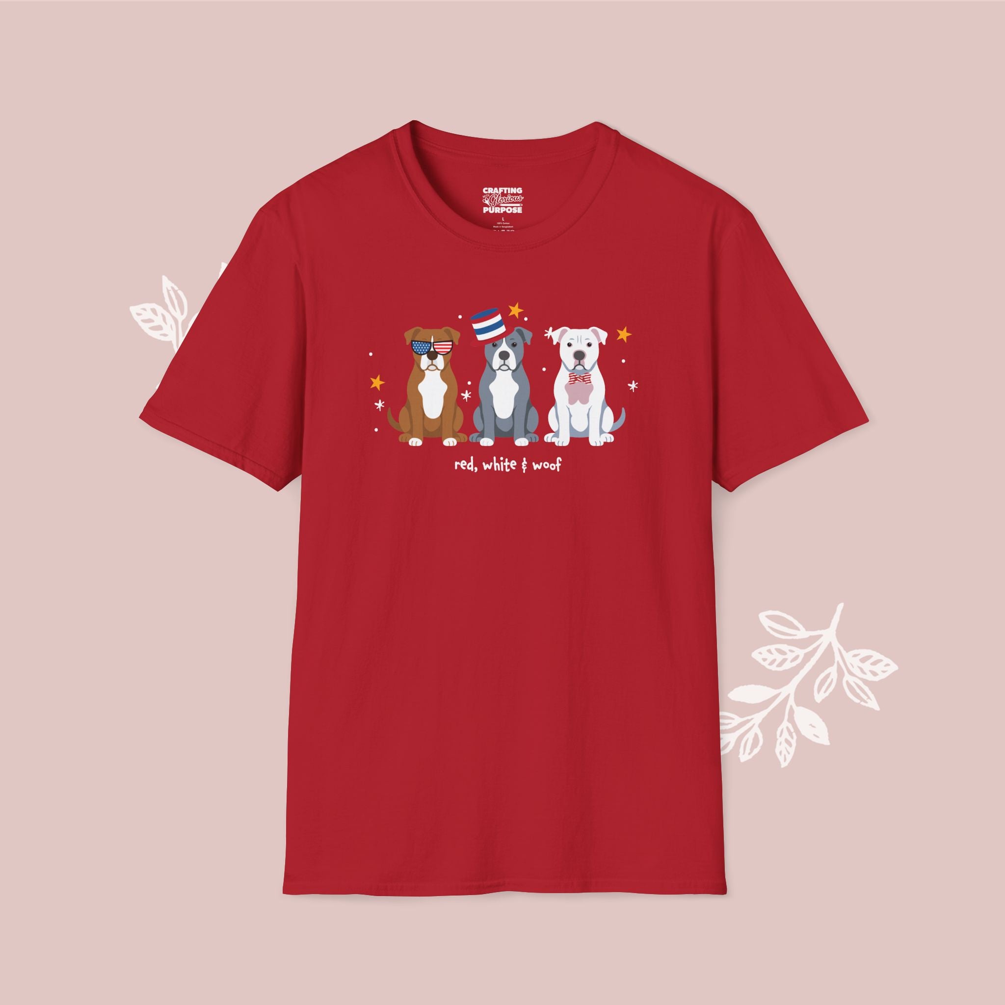 Pitbull Patriotic Dog Trio T-Shirt — 'Red, White & Woof' Cute America Graphic Tee
