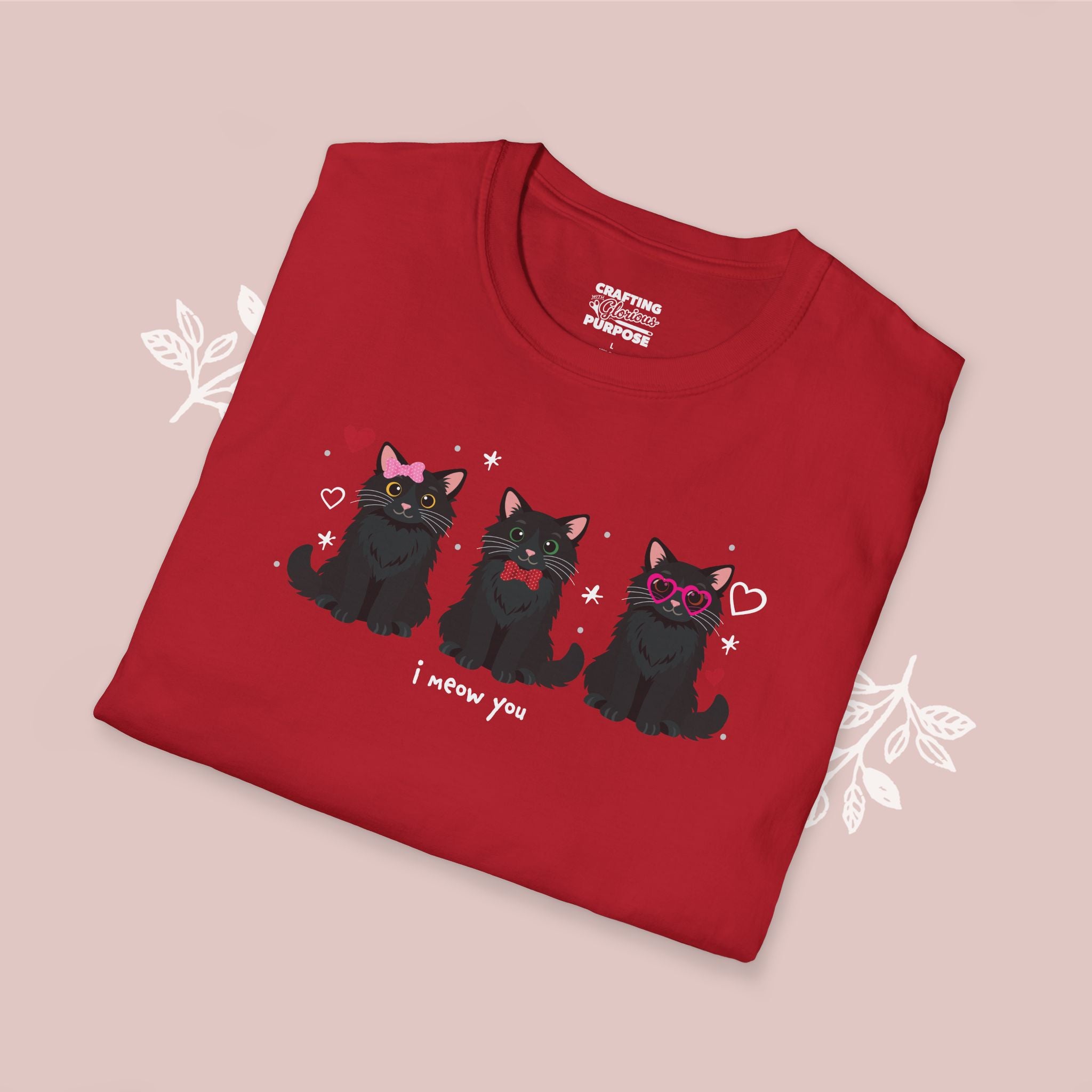 I Meow You Cute Black Long Haired Trio Cat Tee — Valentine's T-Shirt