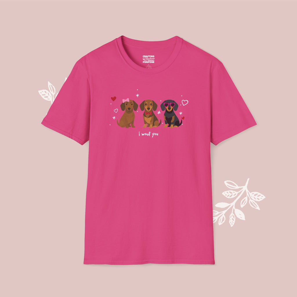 I Woof You Cute Dachshund (Short Haired) Trio Dog Tee — Valentine's T-Shirt