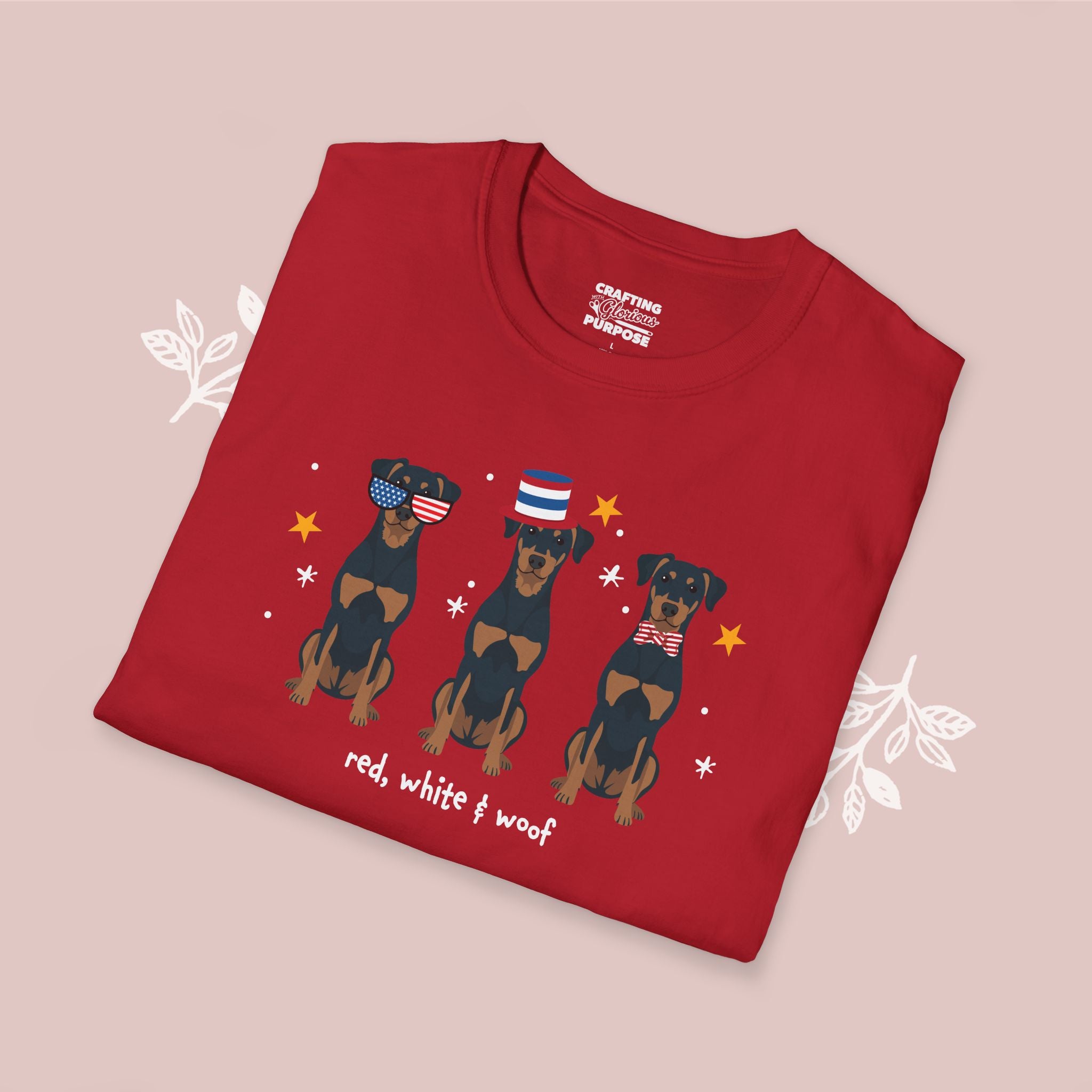 Beauceron Patriotic Dog Trio T-Shirt — 'Red, White & Woof' Cute America Graphic Tee