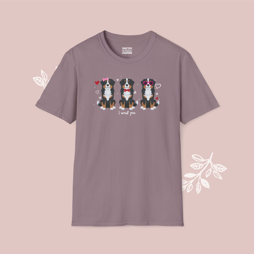 I Woof You Cute Bernese Trio Dog Tee — Valentine's T-Shirt